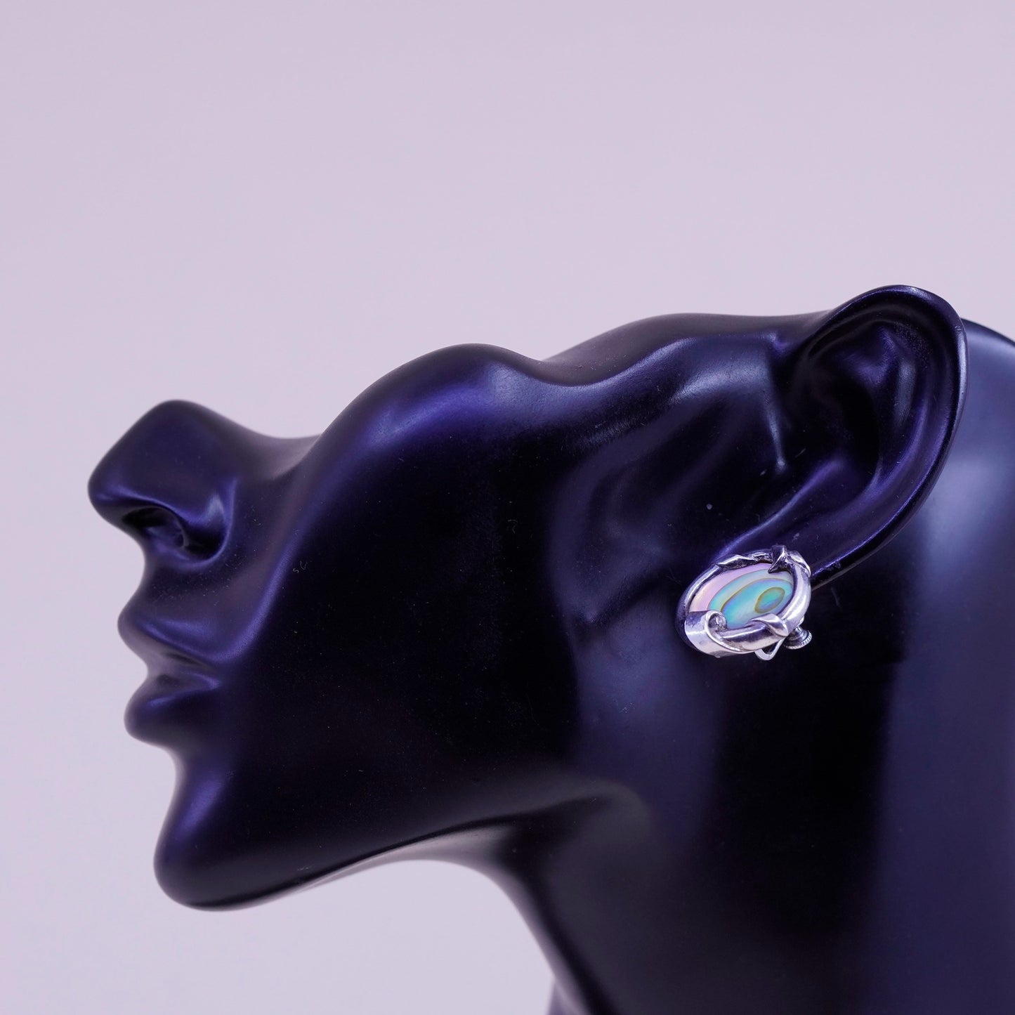Vintage sterling 925 silver handmade screw back earrings with abalone