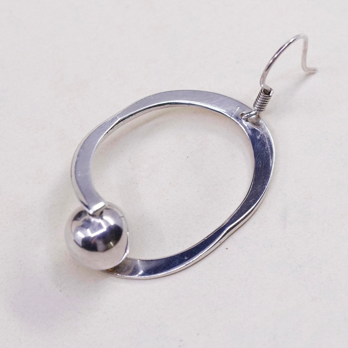 vtg mexico sterling silver handmade earrings, 925 loops w/ bead Dangles