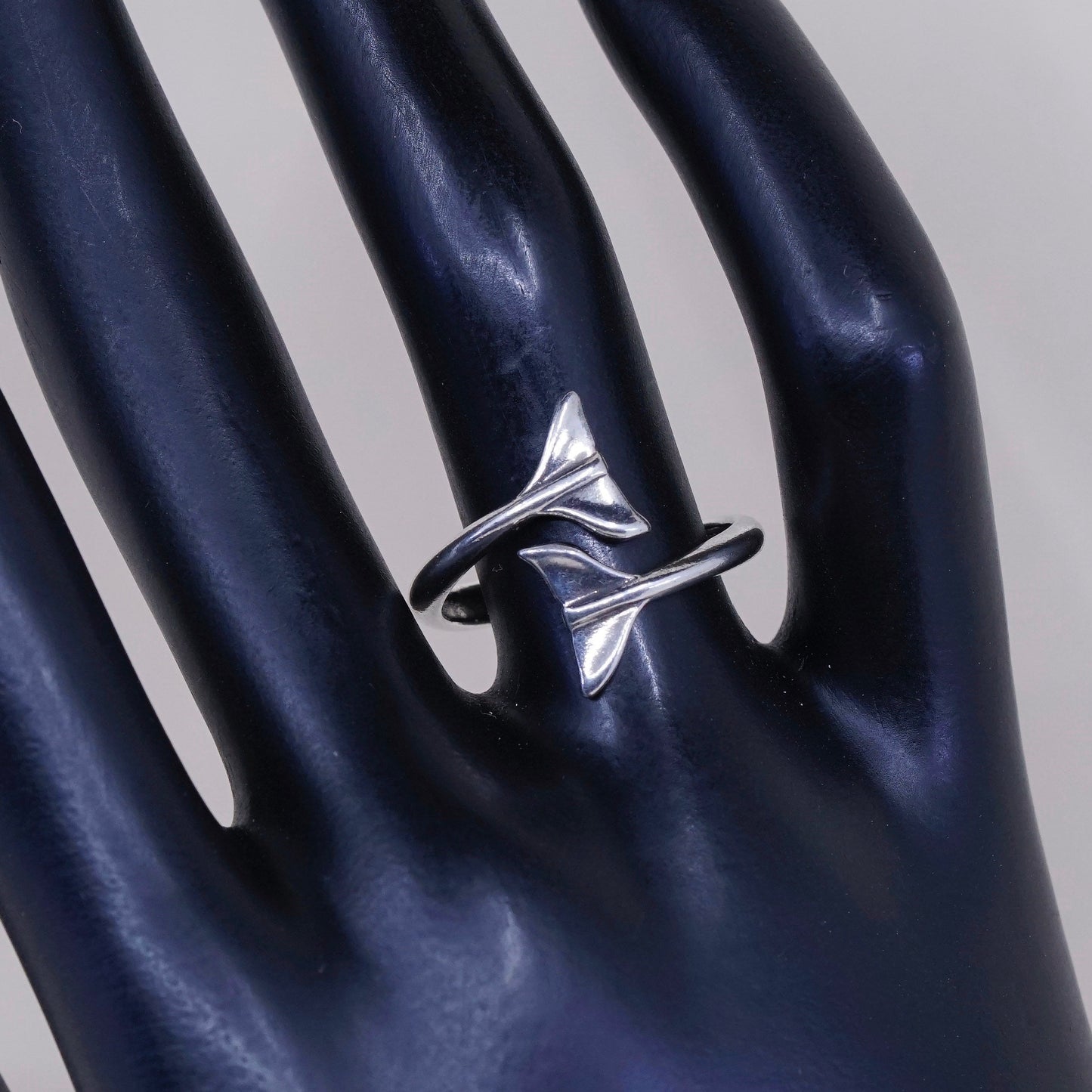 Size 7.5, WJ sterling silver handmade statement ring, 925 whale tail wrap band