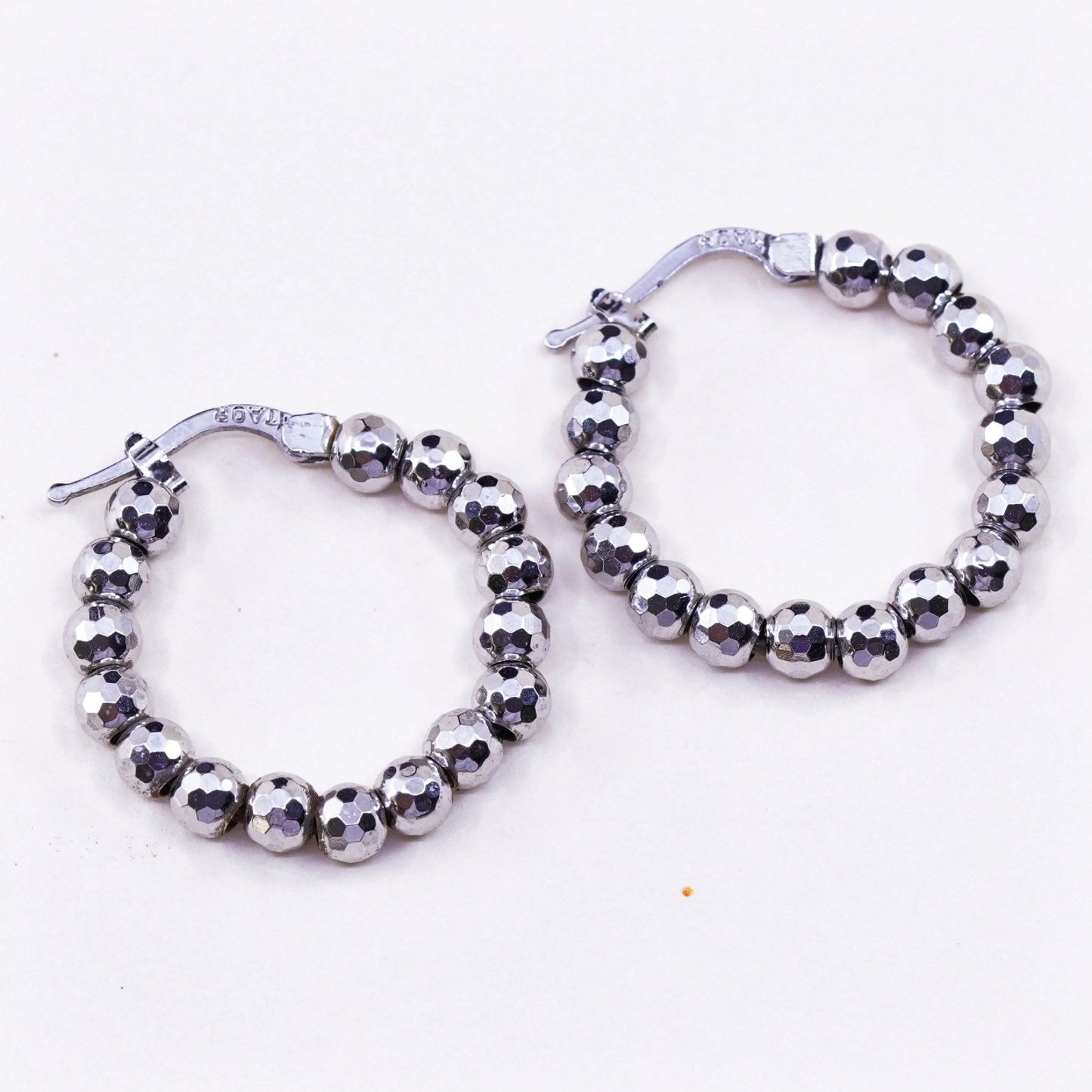 1”, Vintage sterling 925 silver loop handmade earrings, beaded hoops