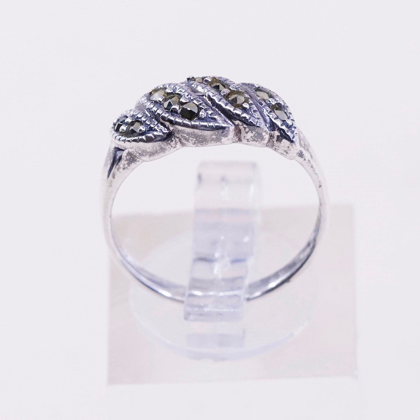 Size 6, Vintage LR Sterling 925 silver handmade ring with marcasite
