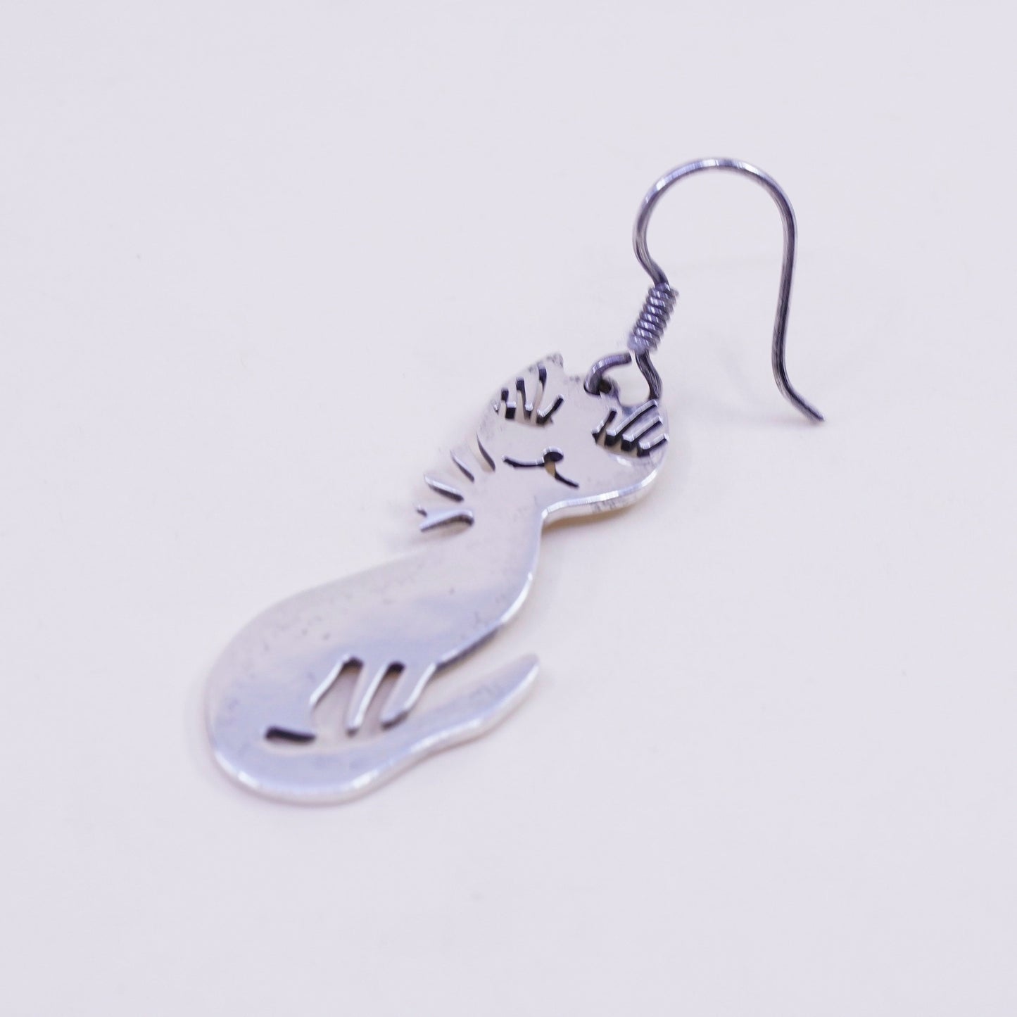 Vintage Sterling silver handmade earrings, Mexico 925 cat dangles