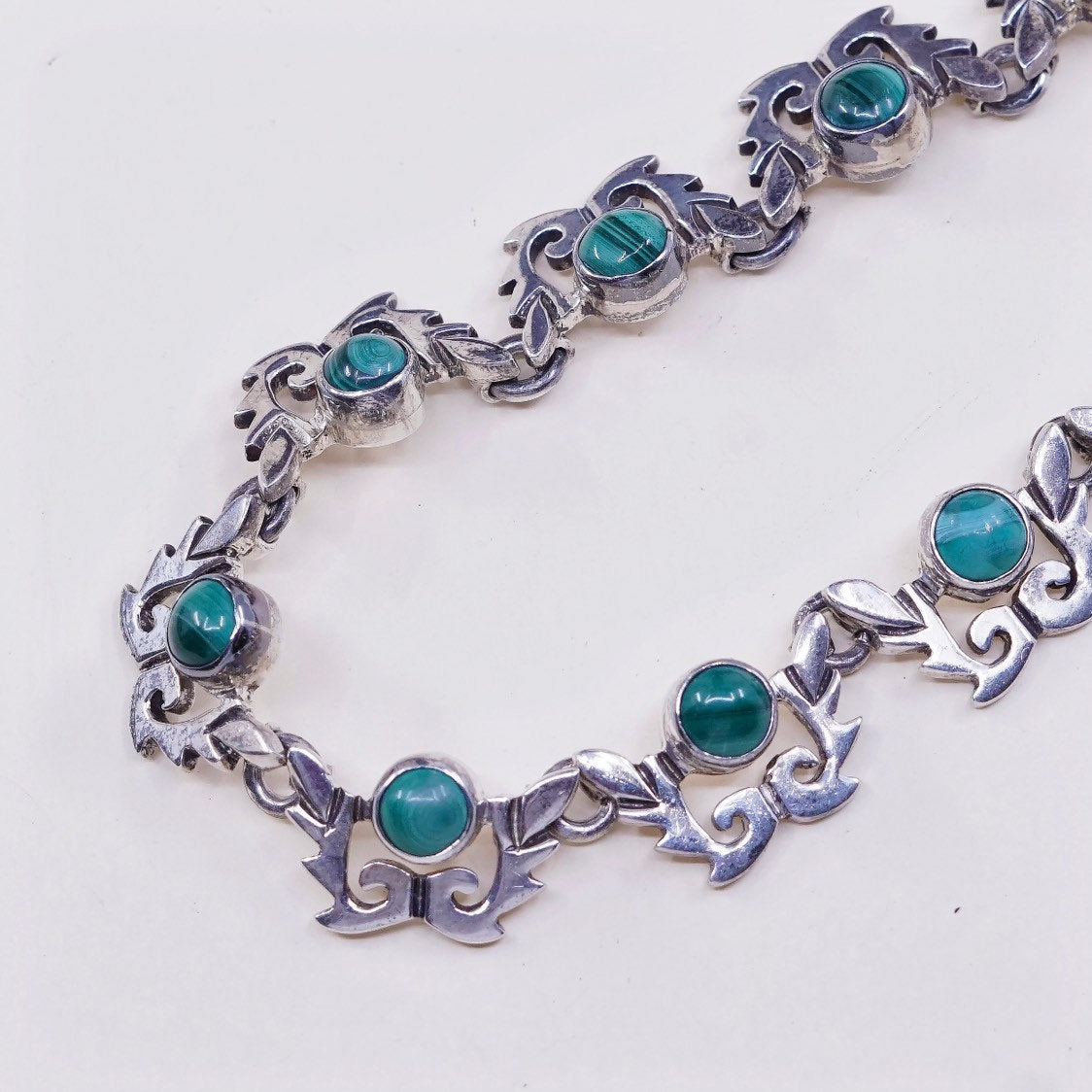 18” vtg statement sterling silver Mexico 925 necklace w/ malachite stone