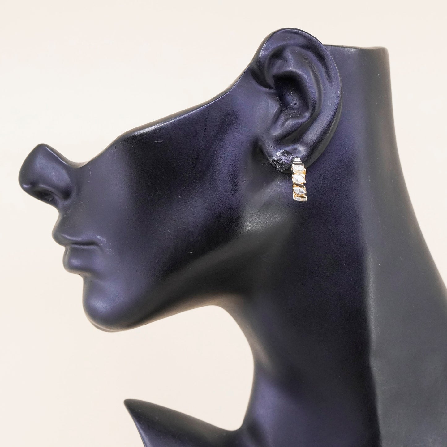 0.5”, Vintage vermeil gold over sterling silver earrings, 925 hoops, huggie cz
