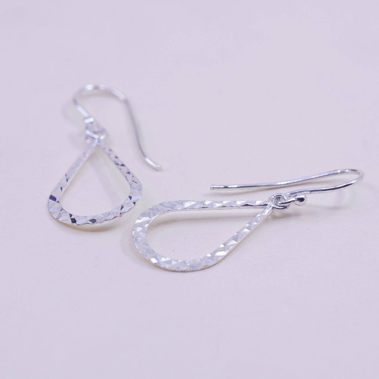 Vintage Sterling silver handmade earrings, textured 925 teardrop dangles