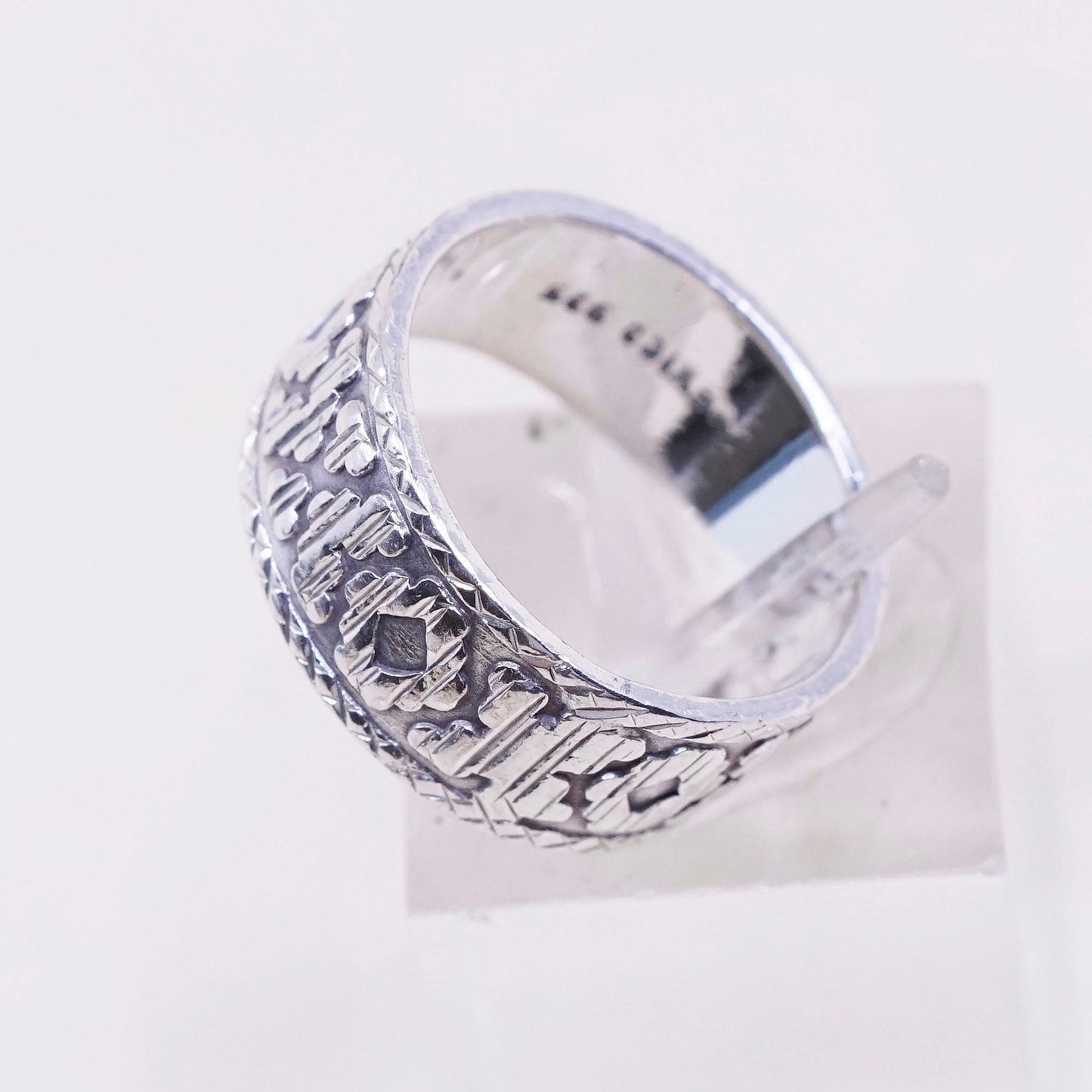 sz 5.5, vtg sterling silver handmade ring, 925 Mexico XOXO band, minimalist