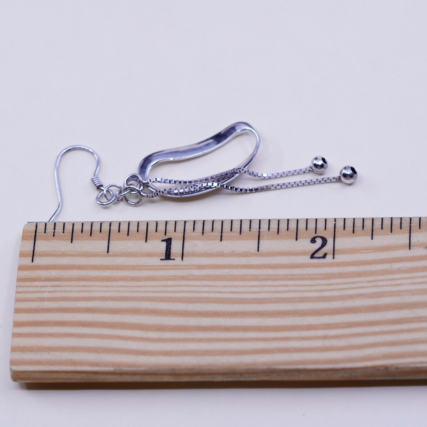 vtg sterling 925 silver handmade earrings, oval dangles w/ box chain and beads