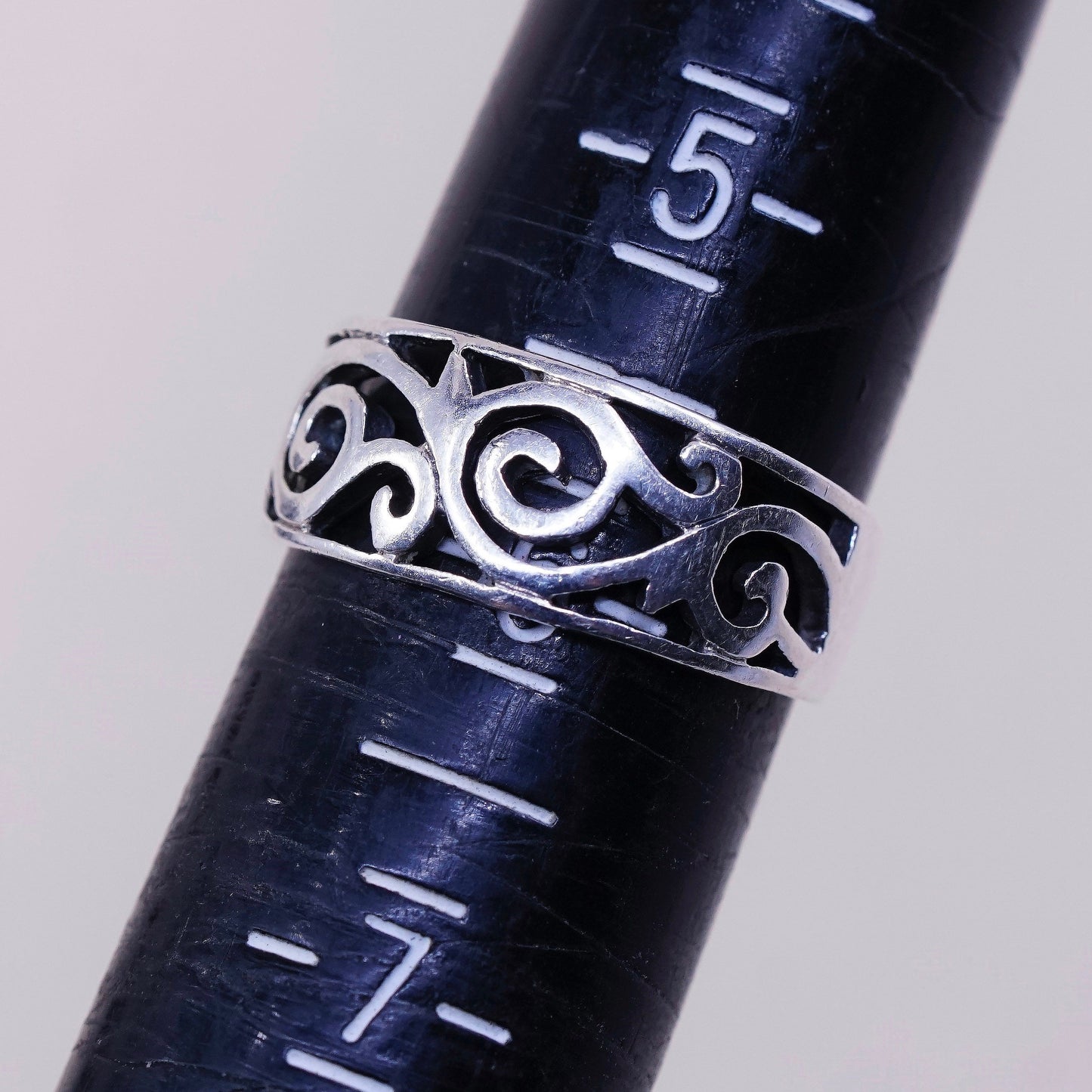 sz 6, vtg Sterling silver handmade ring, mexico 925 band w/ swirl wave