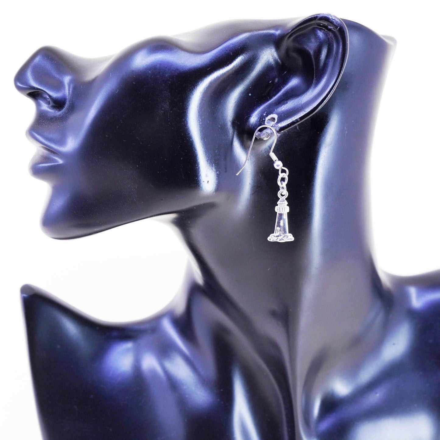 Vintage Mexico Sterling silver handmade earrings, 925 lighthouse dangles