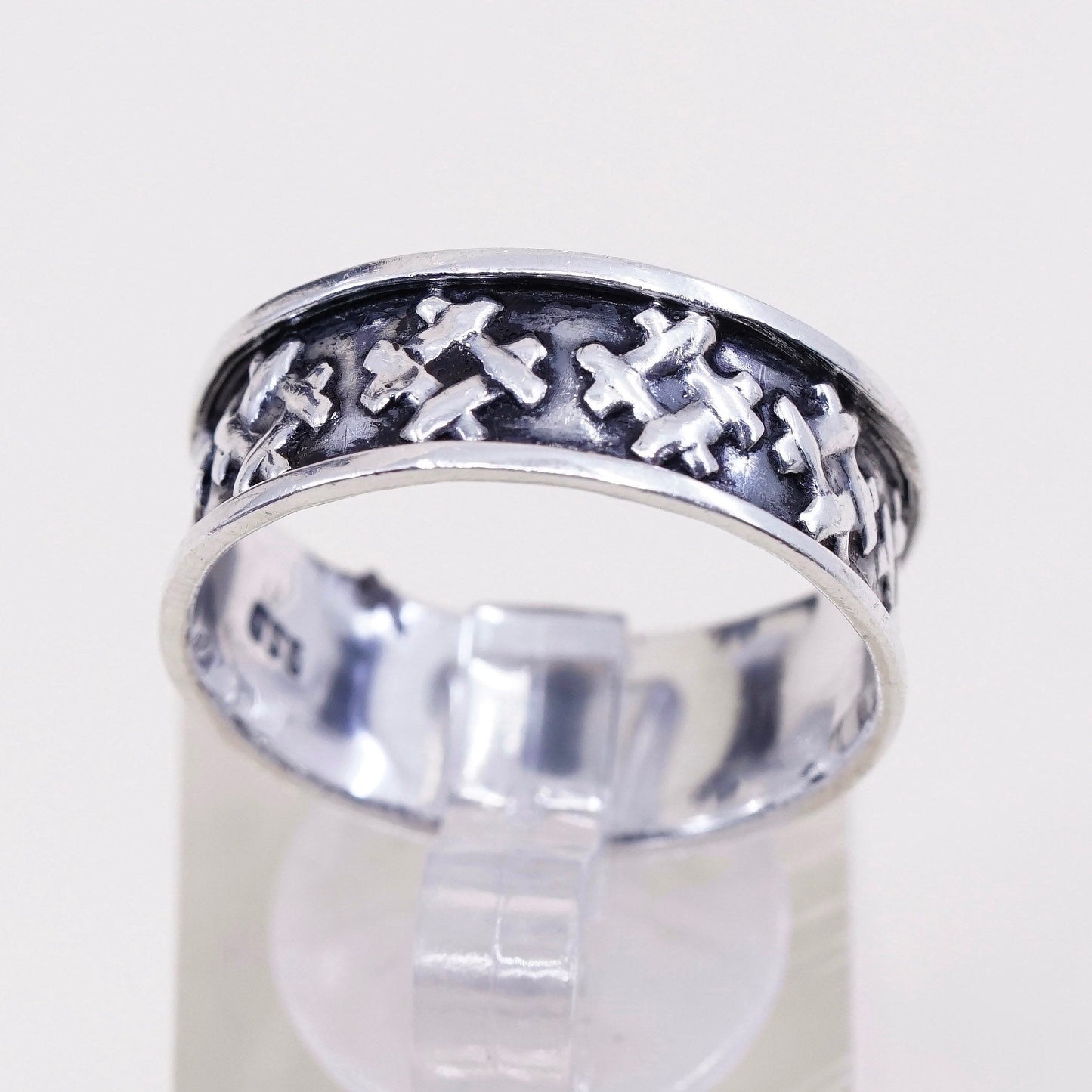 Size 9.5, vintage hopi Sterling silver handmade ring, 925 cross embossed band