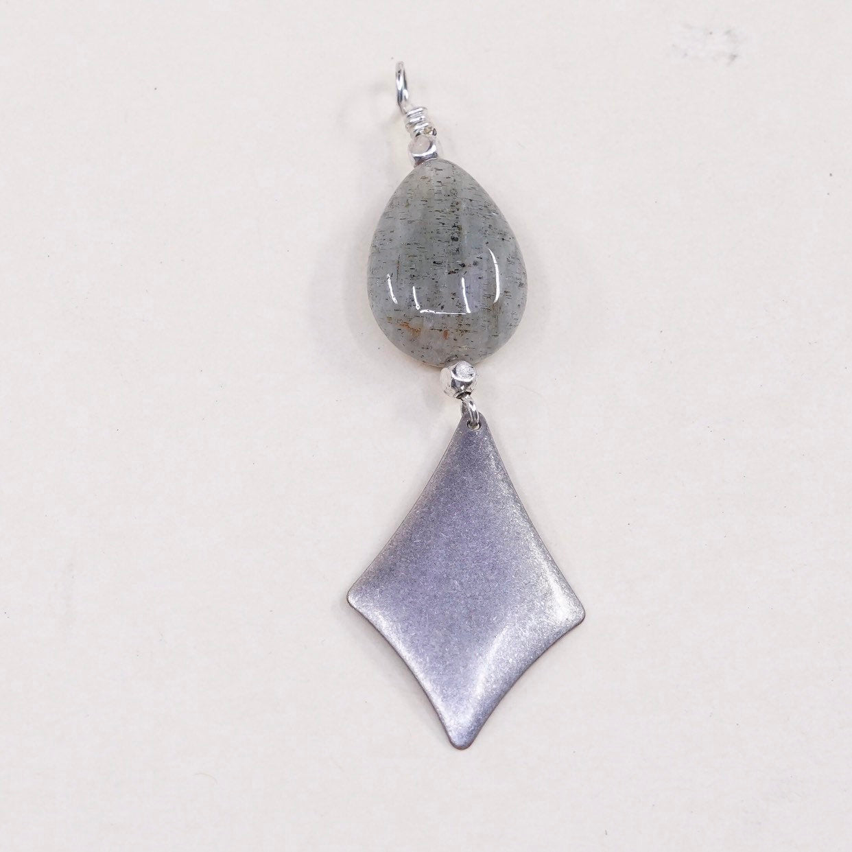 VTG sterling silver handmade modern pendant, 925 tag with jade