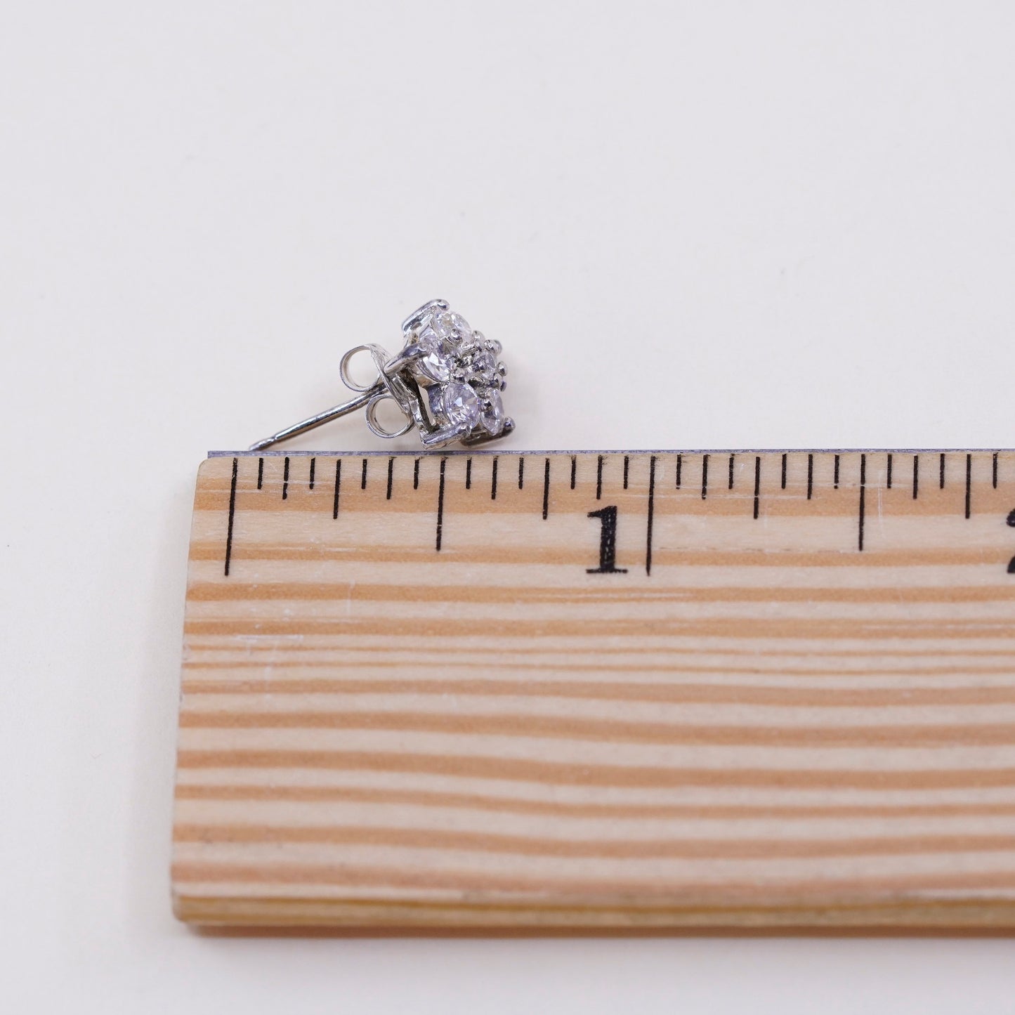 Vintage Sterling silver handmade earrings, 925 flower studs with cz