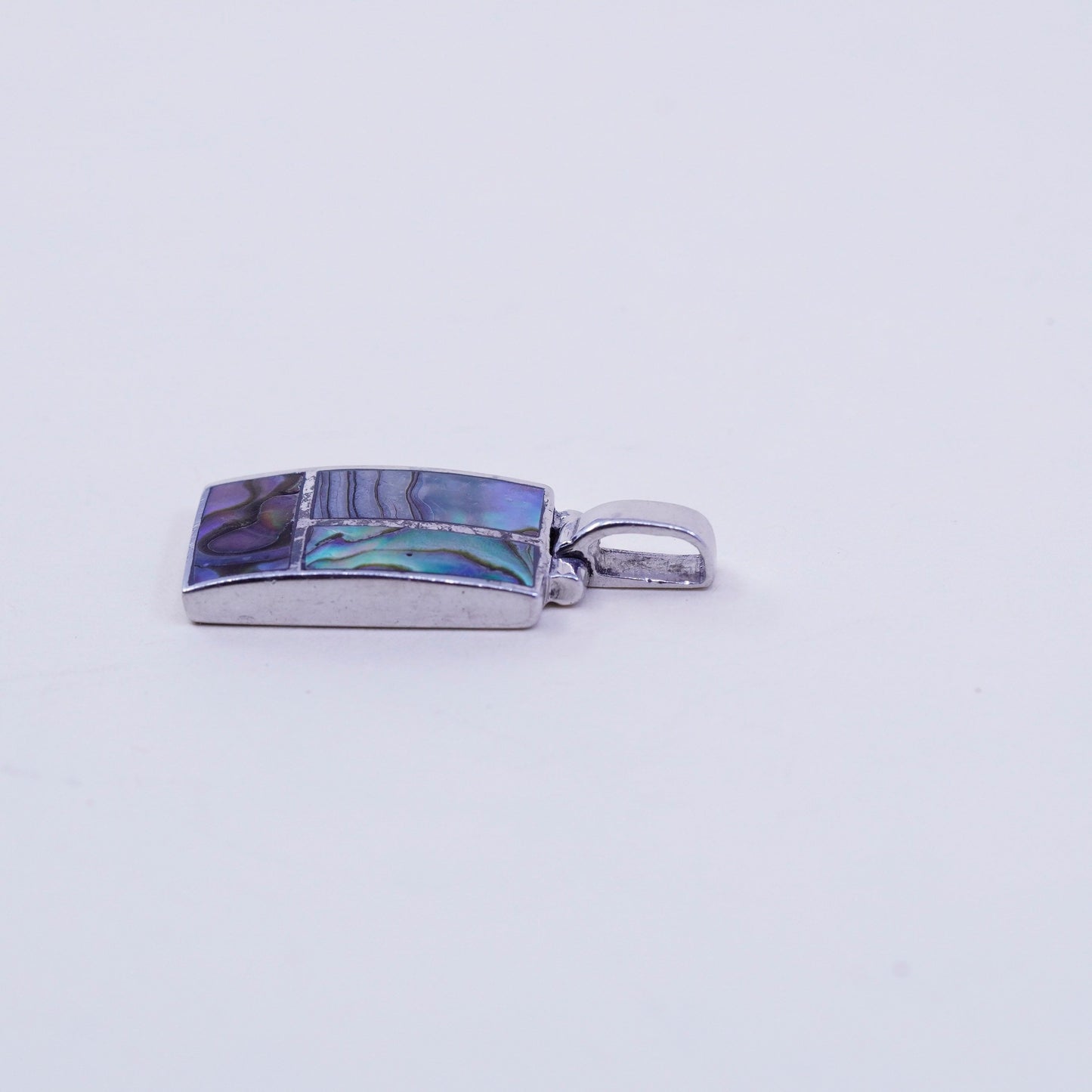 Vintage sterling 925 silver handmade pendant, with long abalone