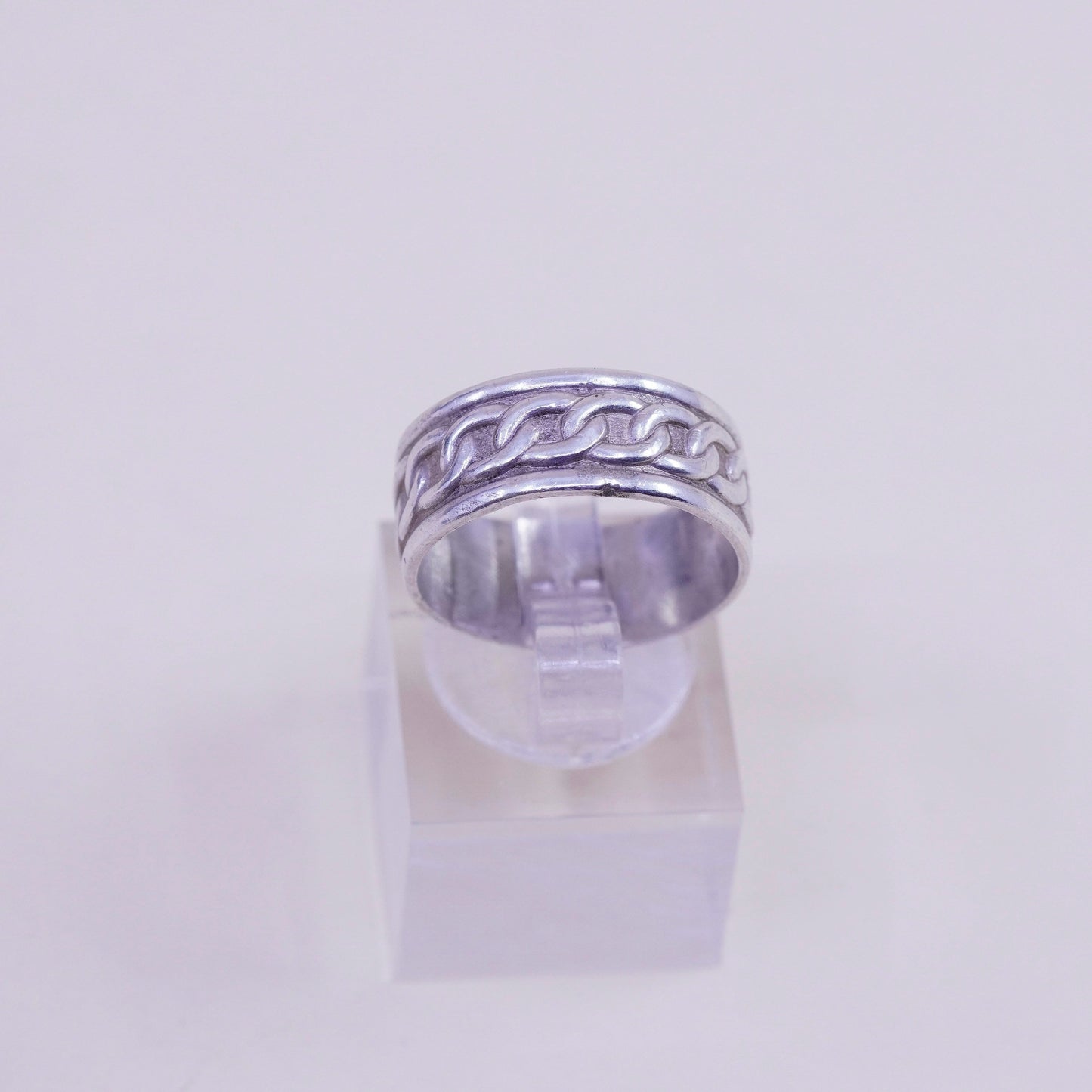 Size 7, vintage sterling silver handmade ring, 925 chain textured band