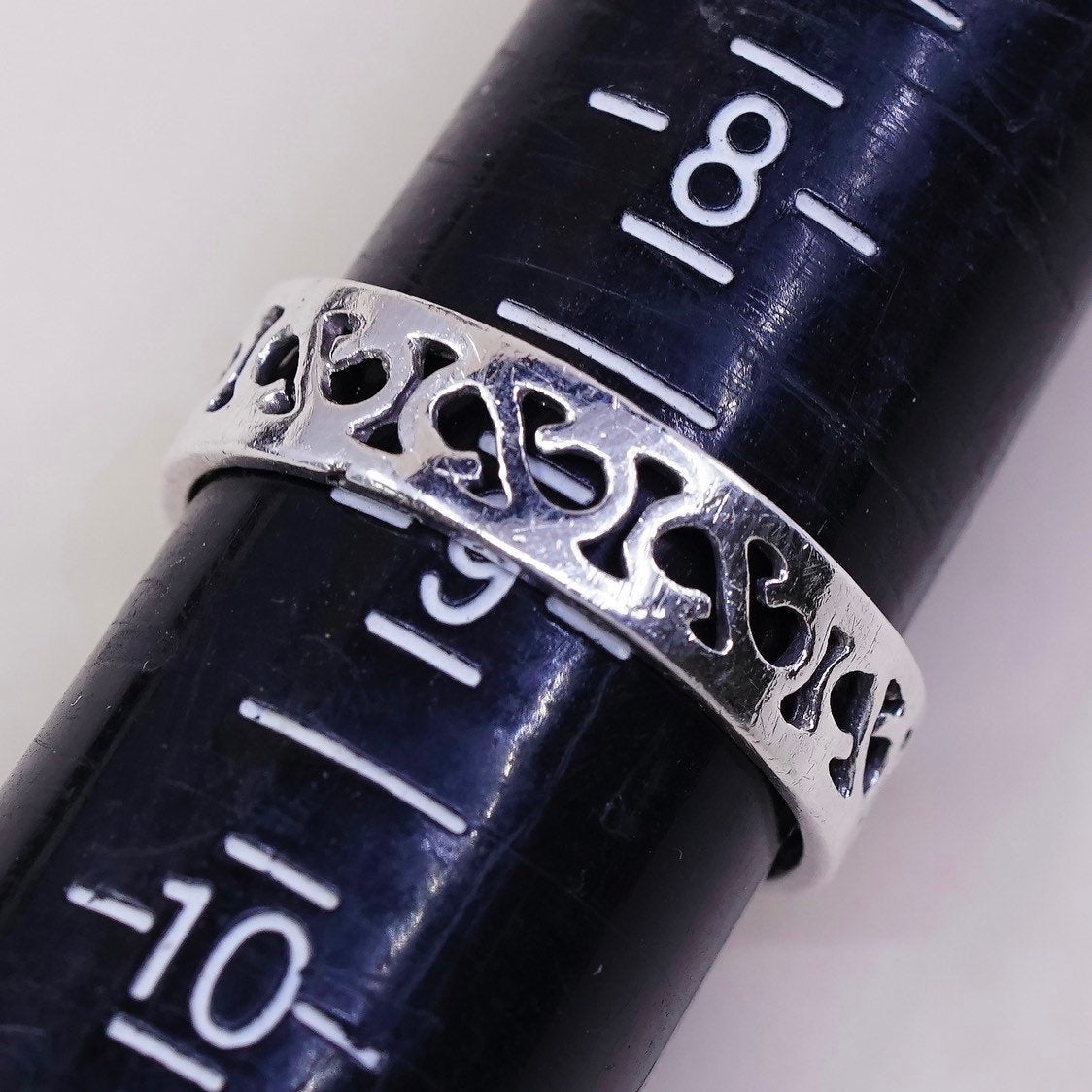 sz 8.75, vtg Sterling silver handmade ring, mexico 925 band w/ swirl wave