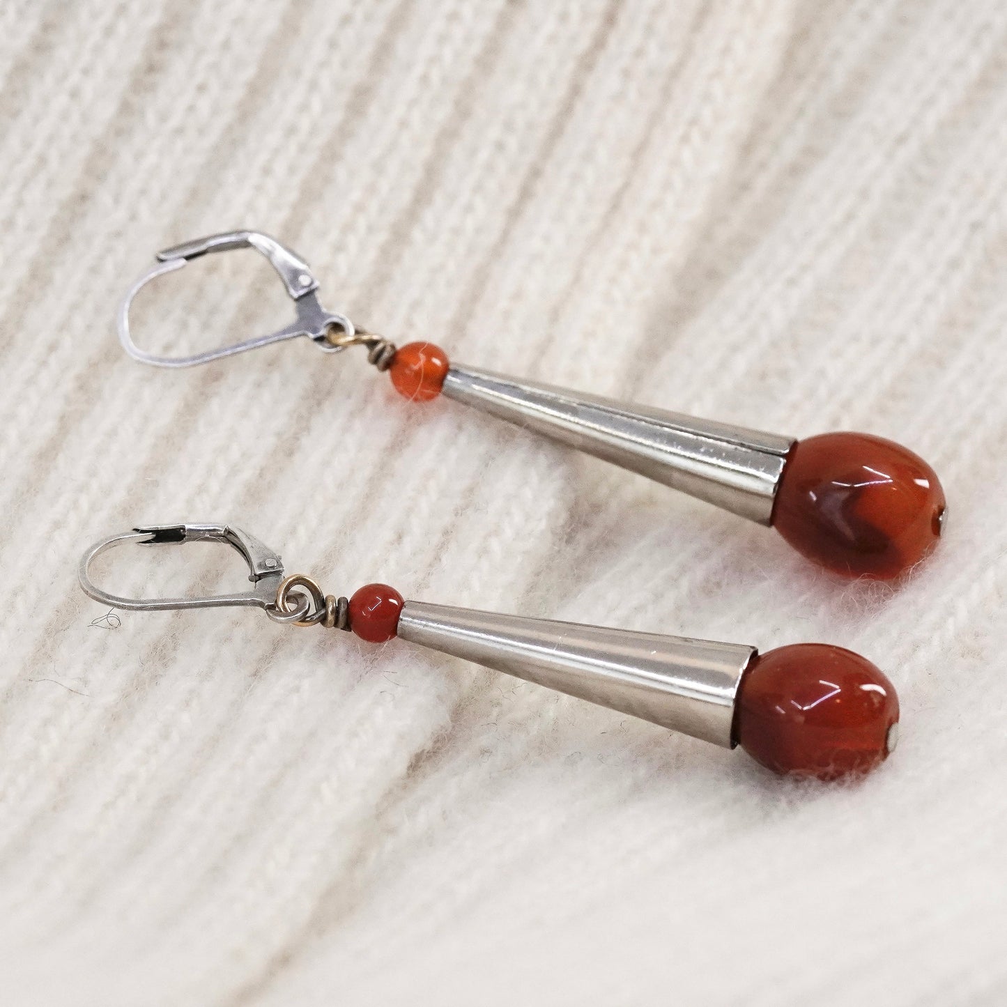 Vintage sterling 925 silver handmade earrings with carnelian beads