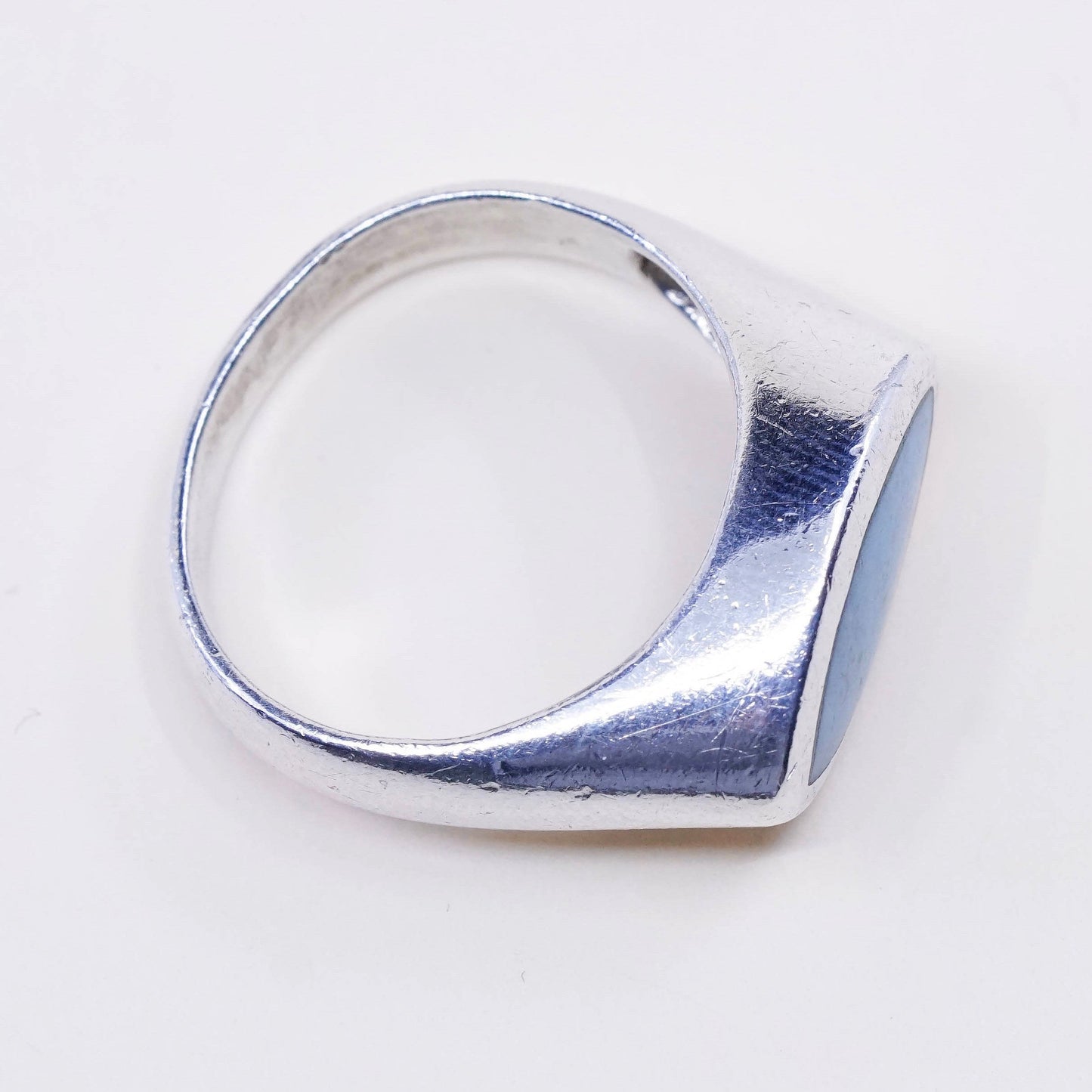 sz 9.25, vtg Sterling silver handmade ring, modern 925 band w/ turquoise