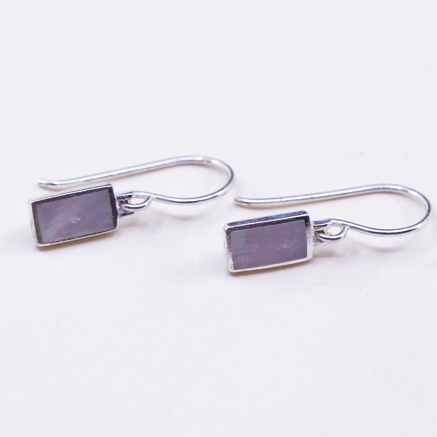 Vintage sterling 925 silver handmade earrings with white Mother of pearl inlay