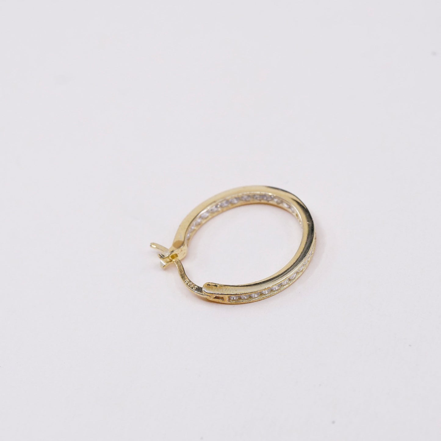 0.75”, Vintage vermeil gold sterling silver earrings, 925 hoops with Cz,