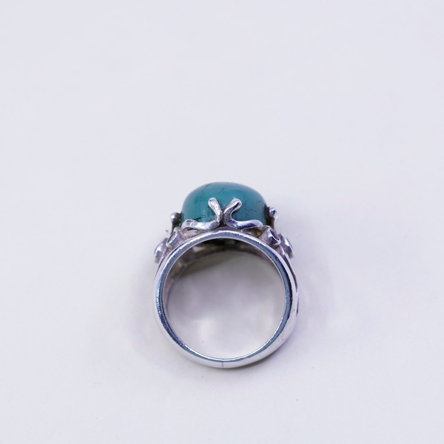 Size 7.25, Vintage sterling 925 silver filigree ring w/ turquoise and amethyst