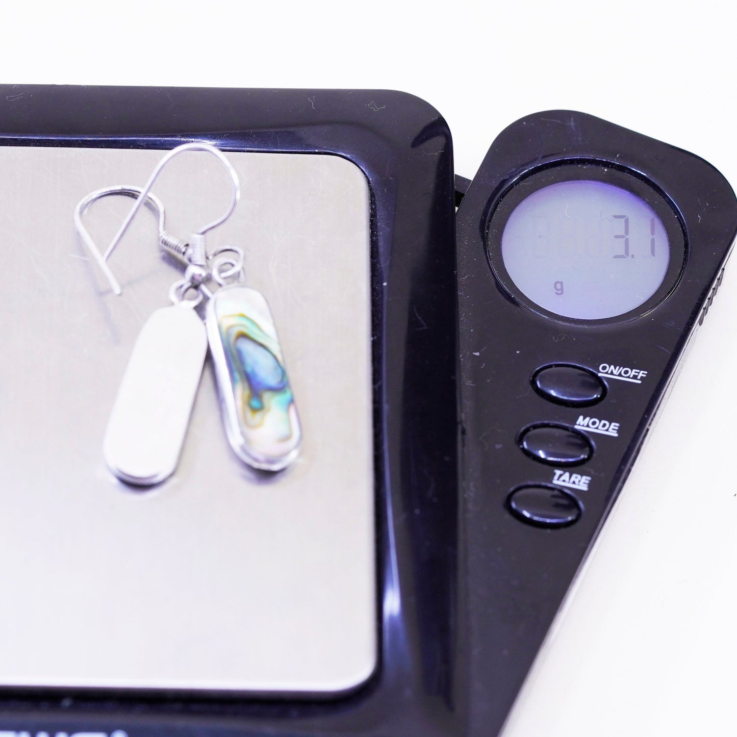 Vintage sterling silver handmade earrings, Mexico 925 rectangular with abalone