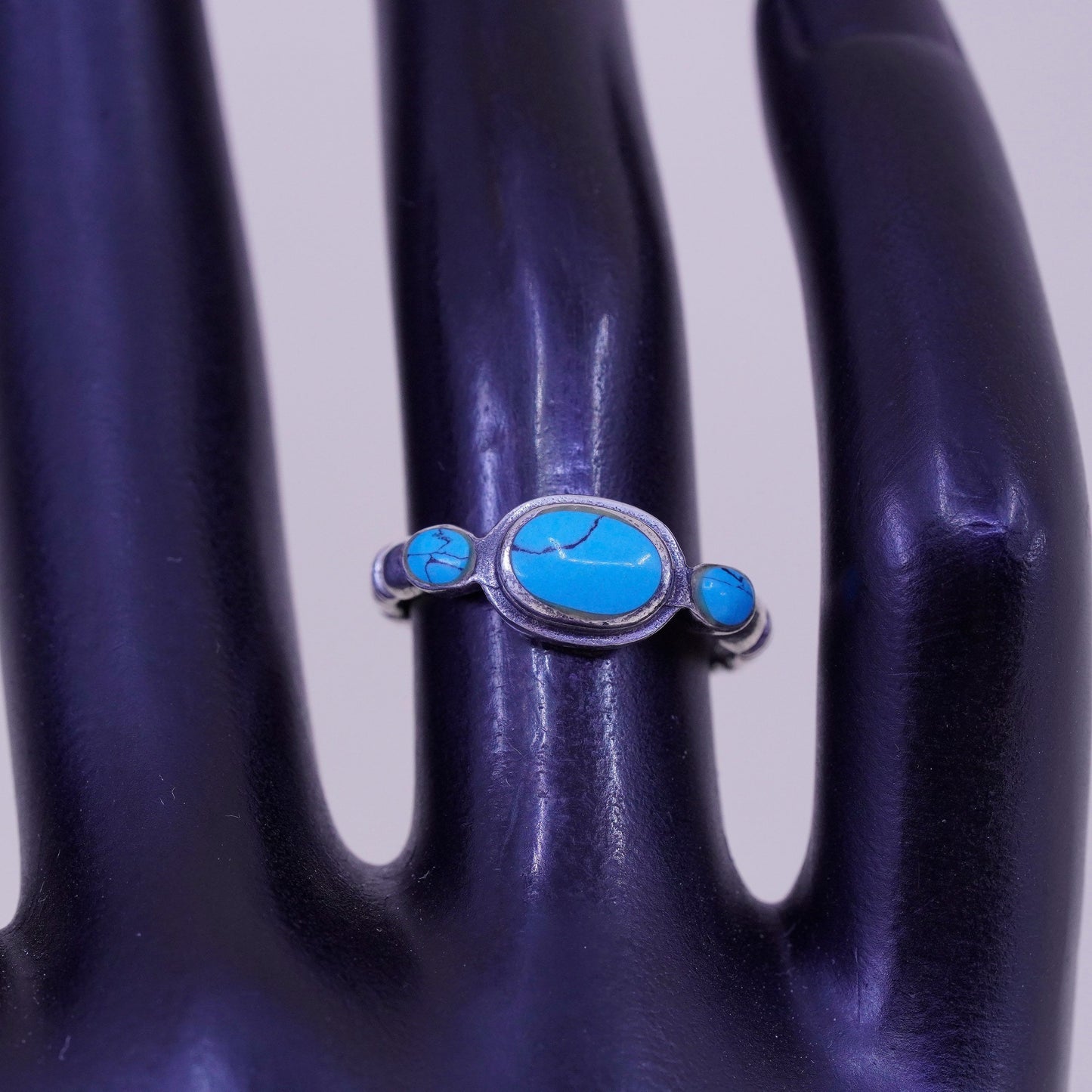 Size 5.25, Vintage sterling 925 silver ring, Native American handmade turquoise