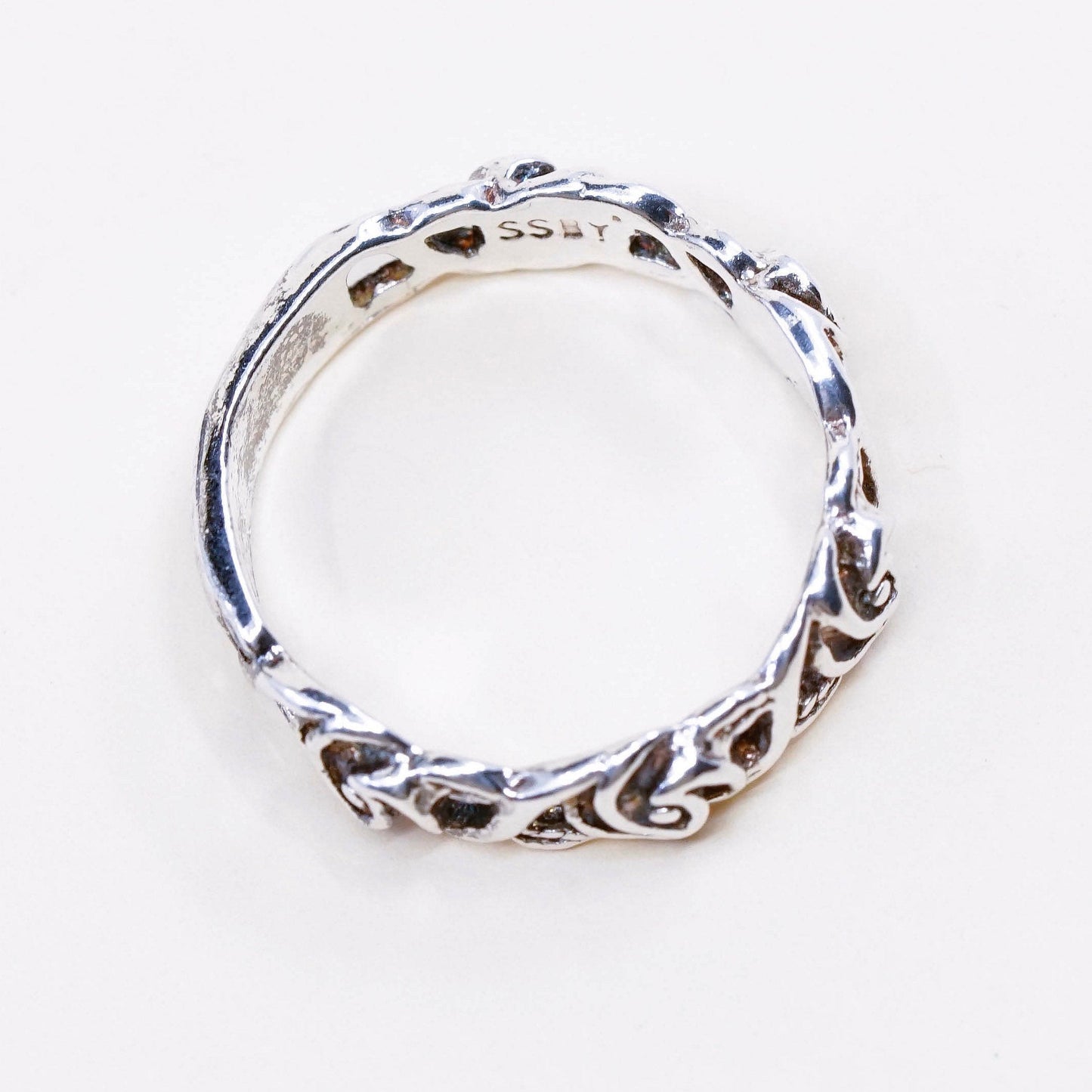 Size 7.25, vintage sterling silver handmade ring, 925 band with floral flower