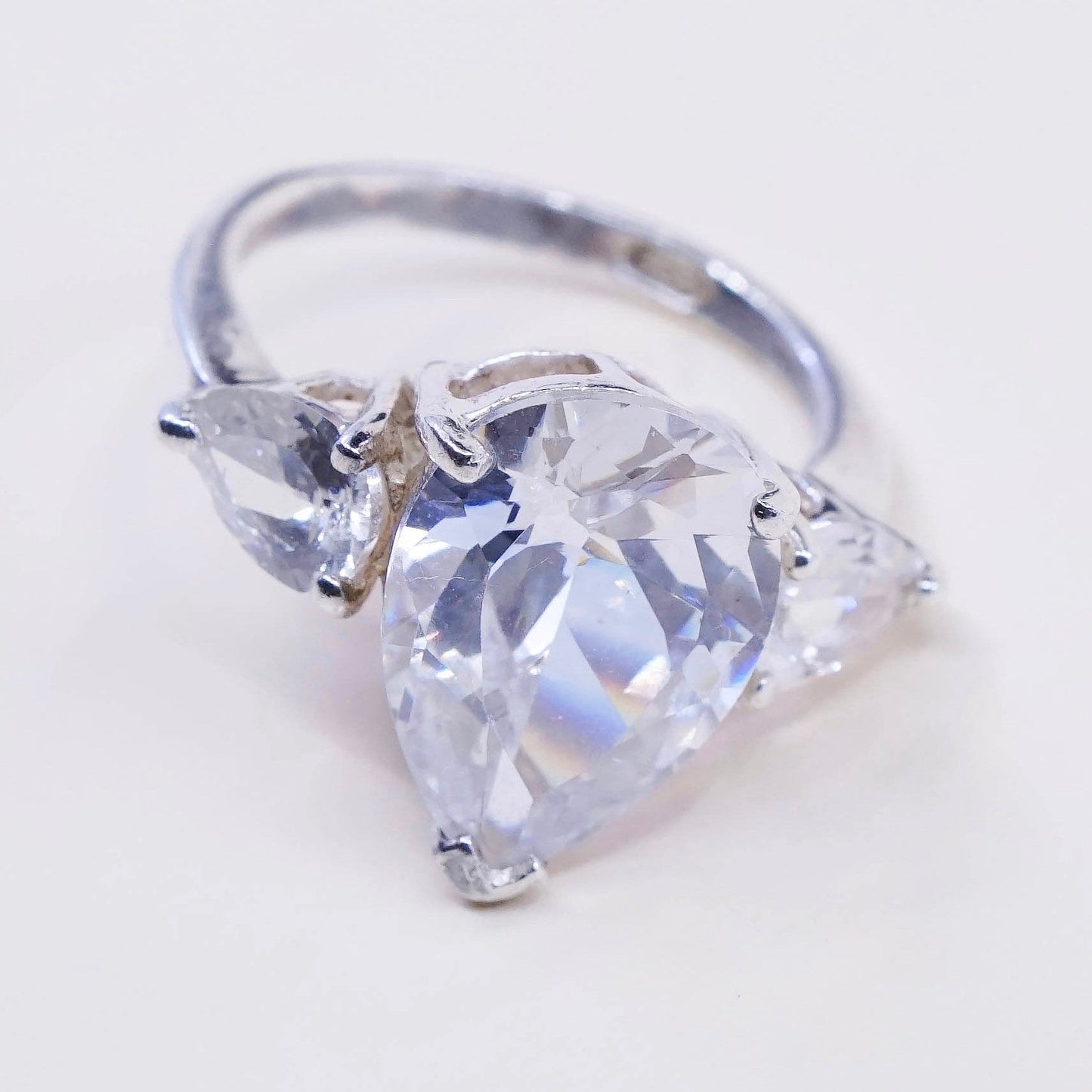 sz 5.25, Sterling silver ring, 925 silver with teardrop cut cz, engagement ring