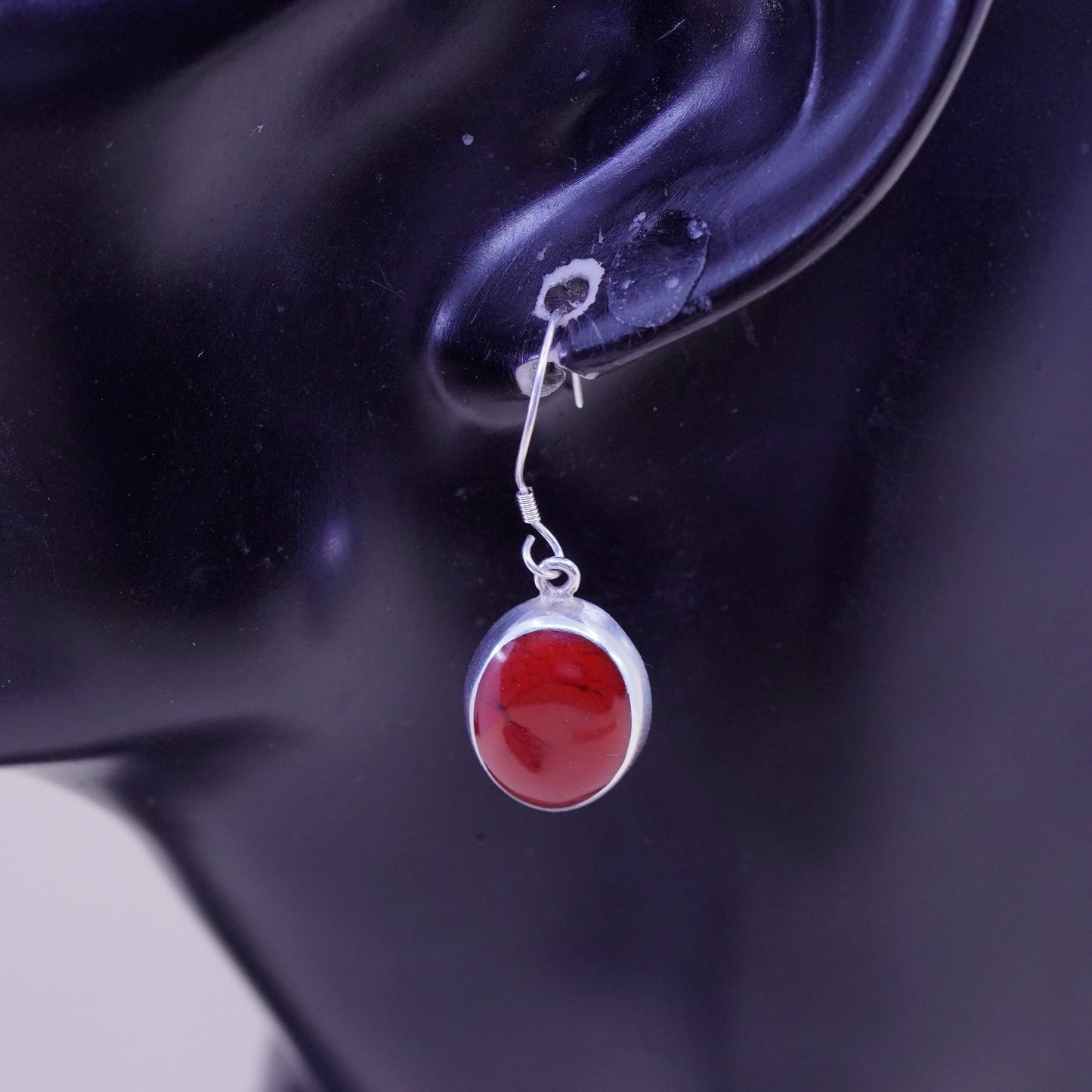 Vintage Sterling 925 silver handmade earrings with red onyx drops