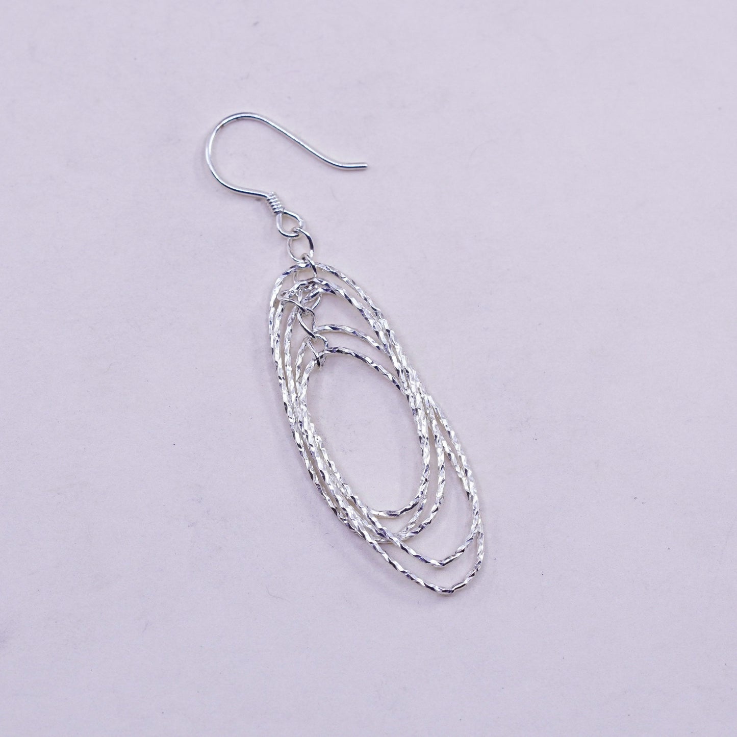 Vintage sterling silver handmade earrings, 925 textured oval dangle