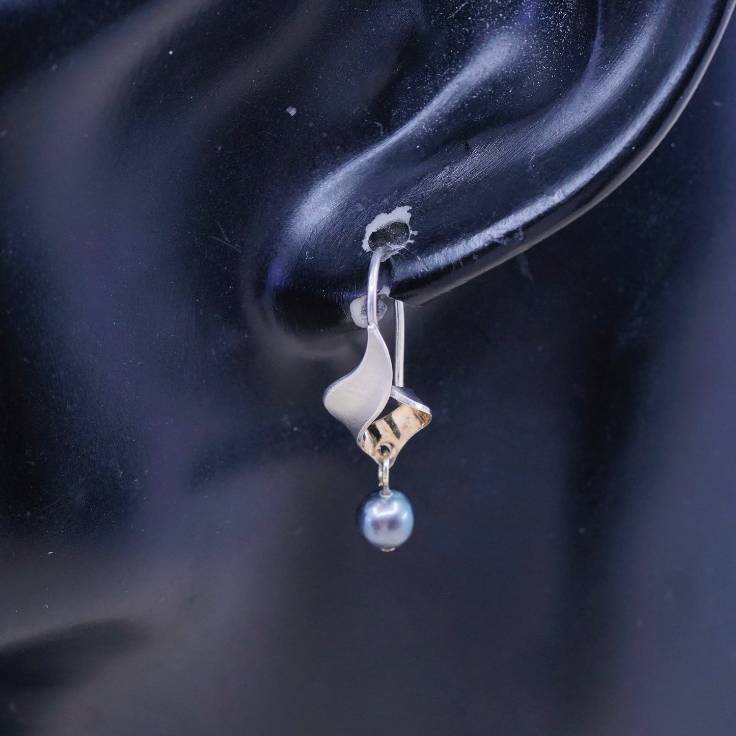 Vintage Sterling silver handmade earrings, 925 hooks with pearl drops