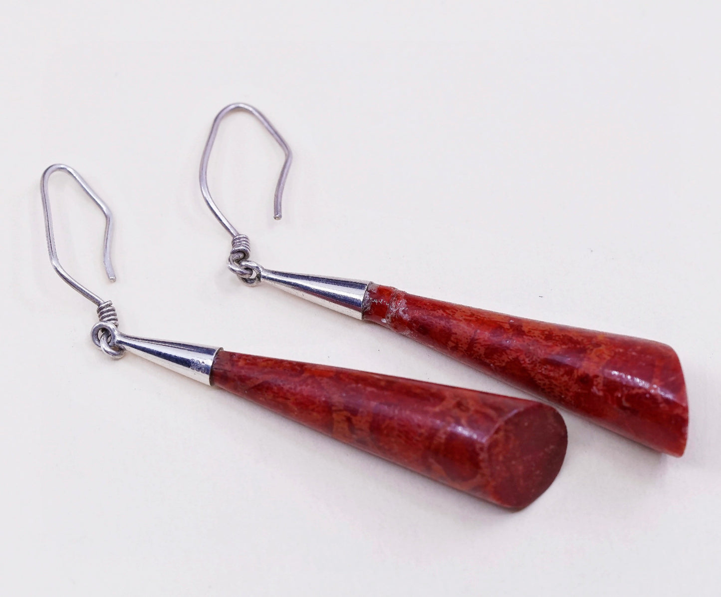 Vintage southwestern sterling silver handmade earrings, 925 teardrop coral