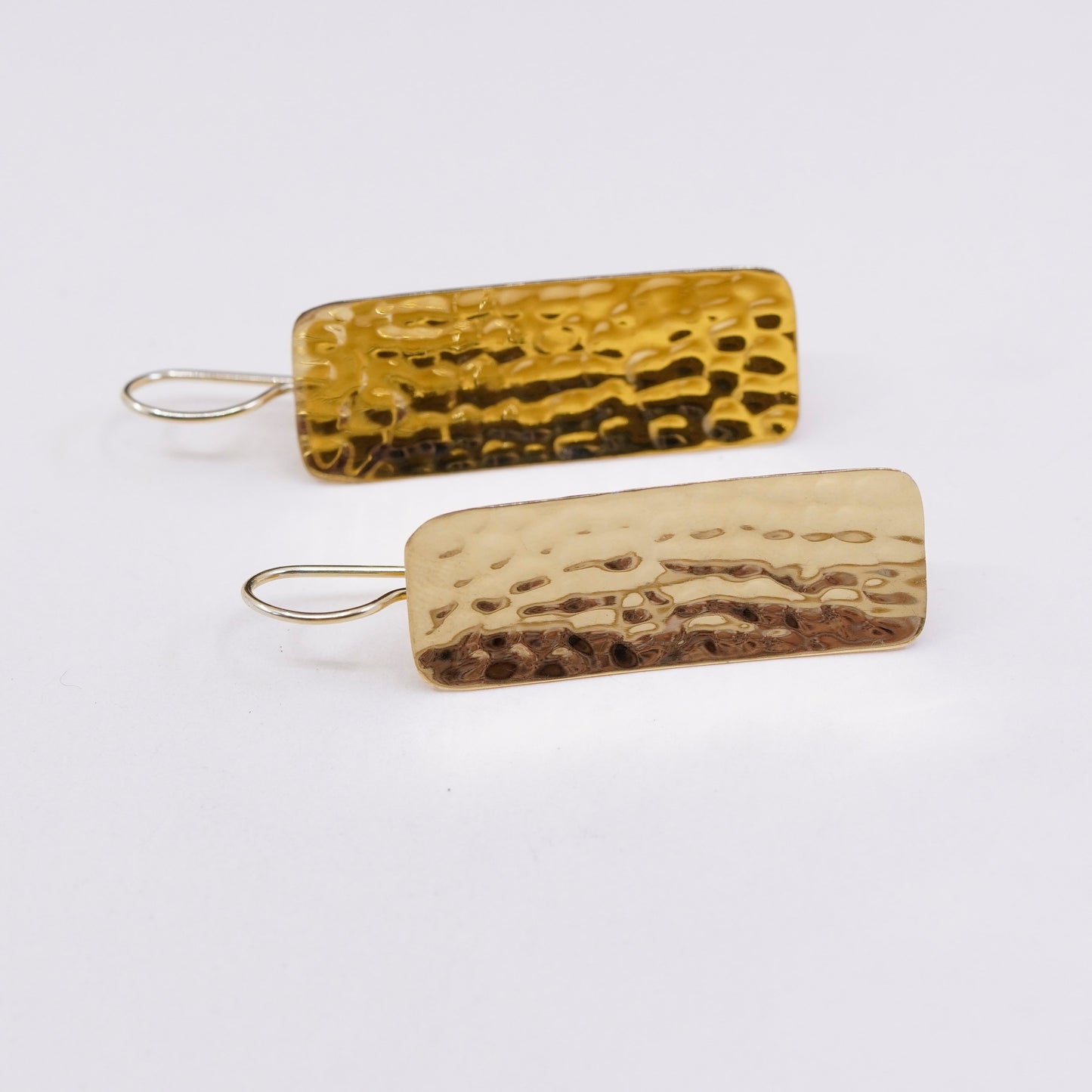 Vintage Sterling 925 silver handmade earrings, hammered rectangular dangles