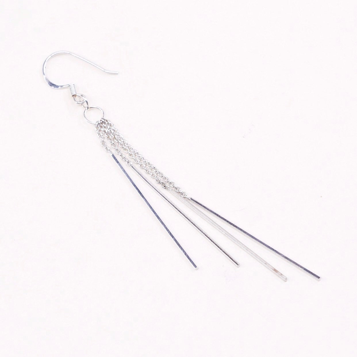 vtg sterling silver handmade earrings, simple 925 fringe long drops