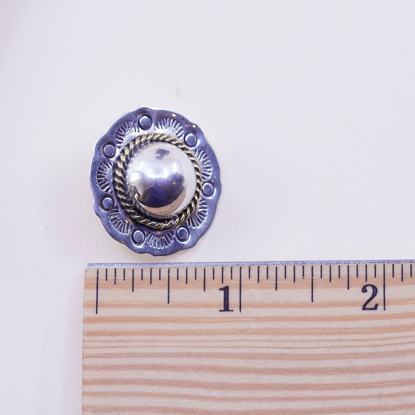 Vintage Mexico Sterling silver handmade earrings, 925 flower studs brass cable