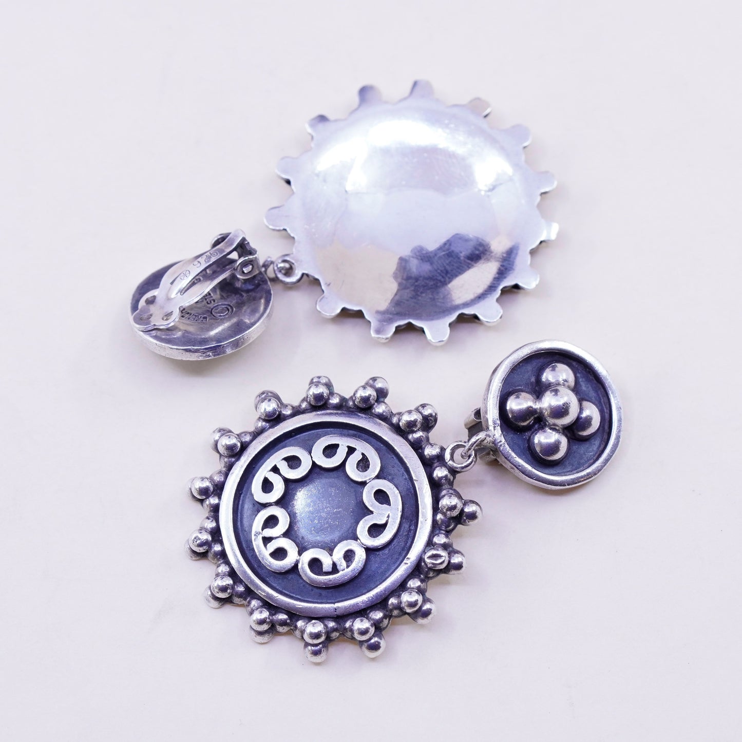 vtg 1994 taxco Brenda Schoenfeld jewelry, sterling 925 silver clip on earrings