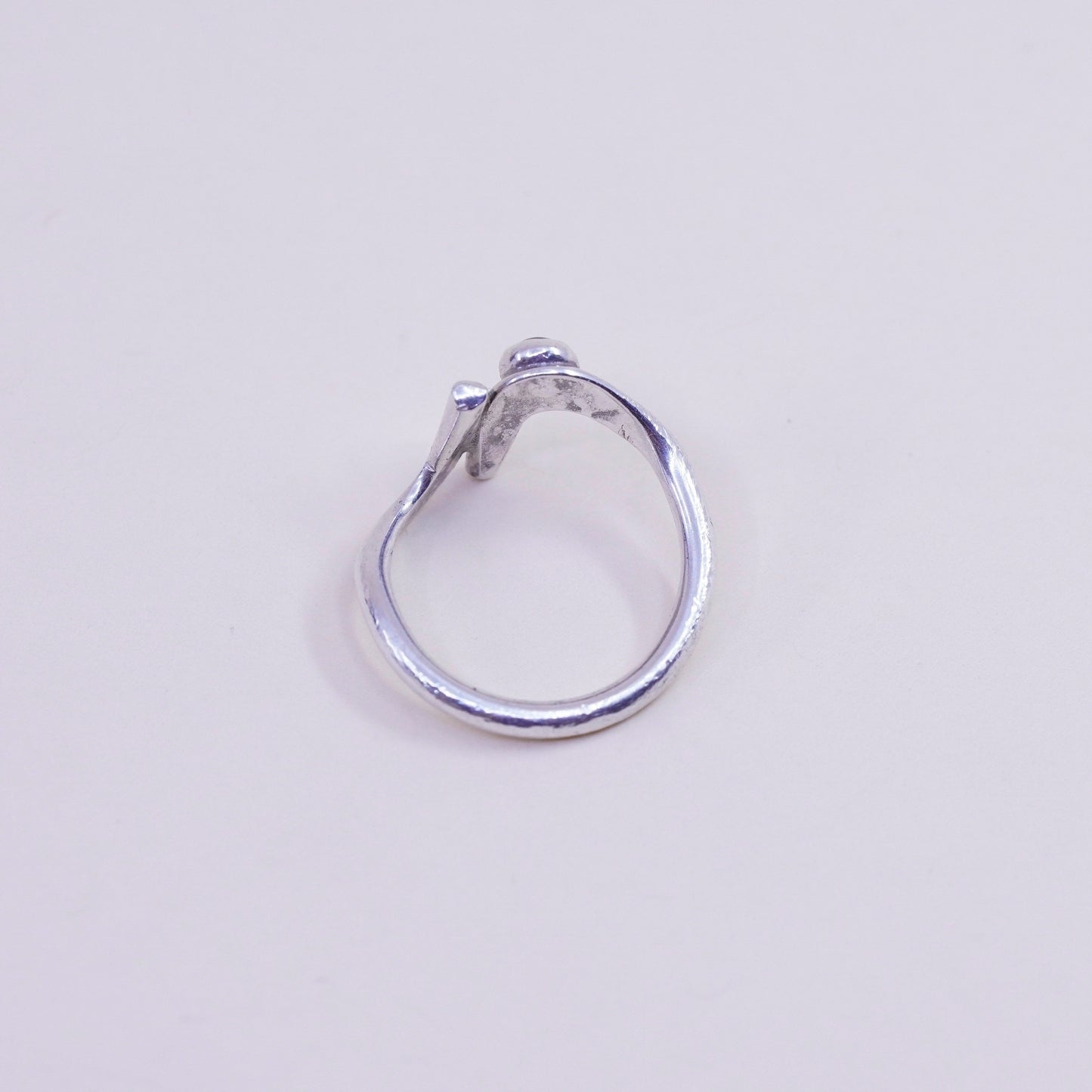 Size 5, vtg sterling silver handmade ring, Mexico 925 statement ring obsidian