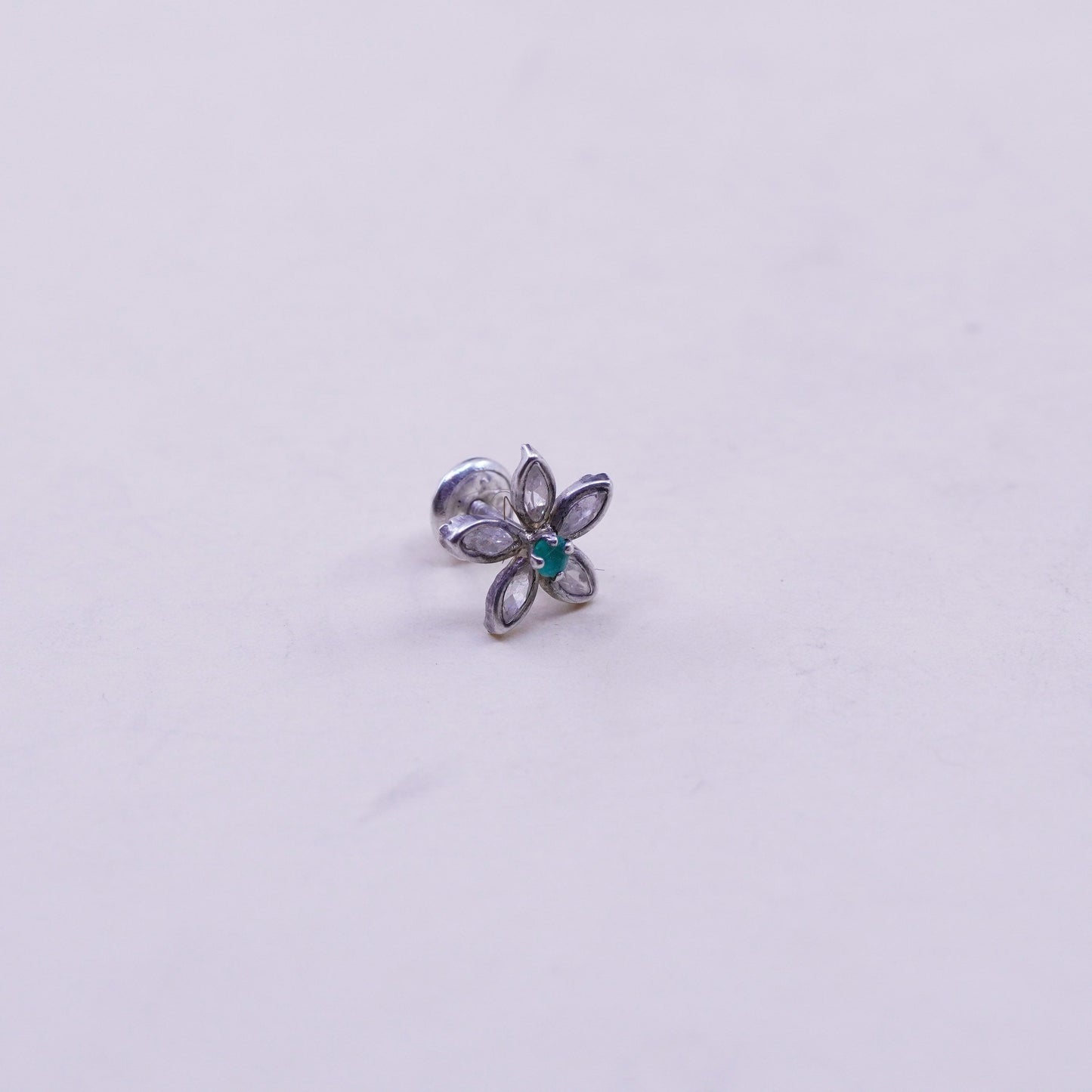 sterling 925 silver flower crystal and emerald studs, minimalist earrings