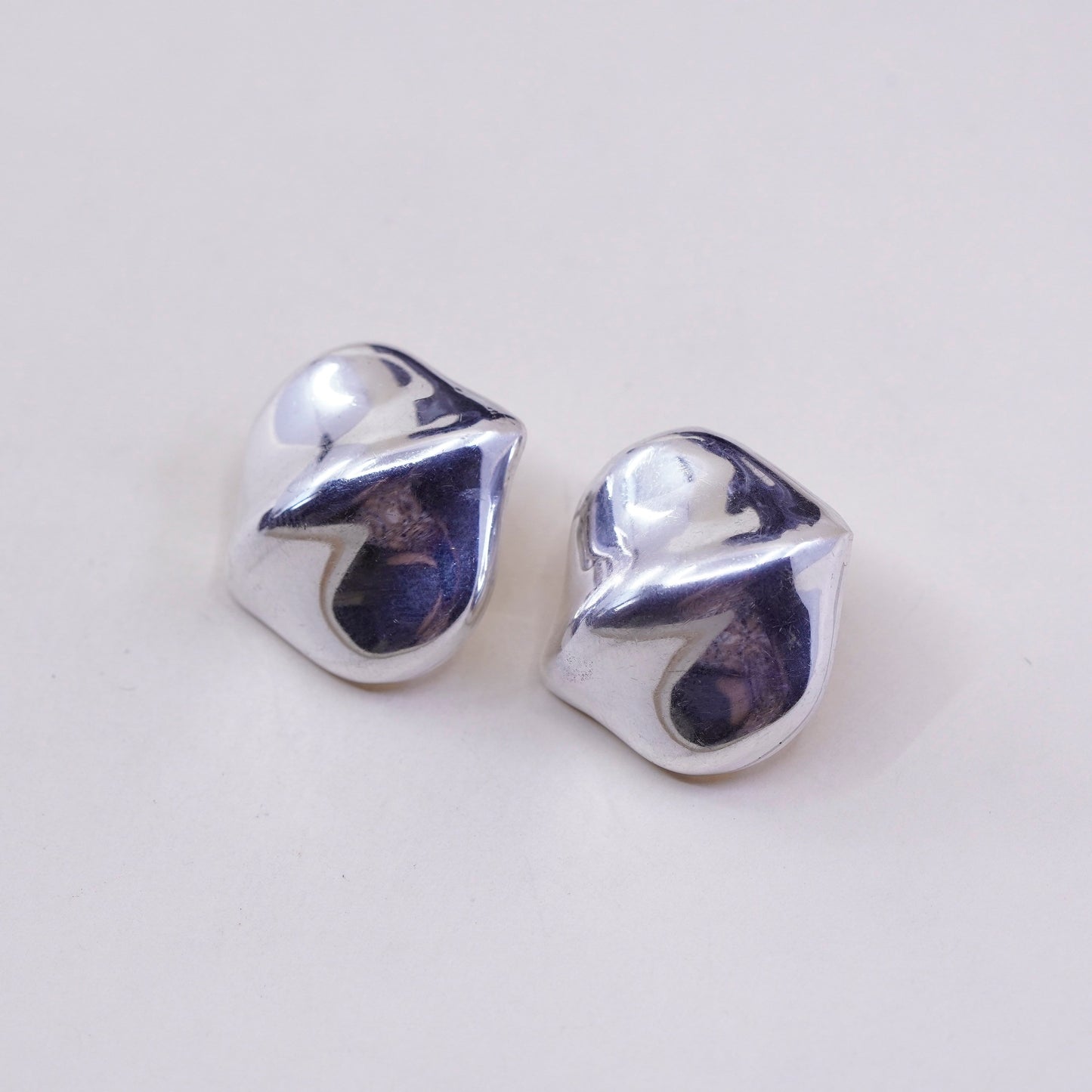 Vintage Sterling silver handmade earrings, solid 925 Ribbed origami studs