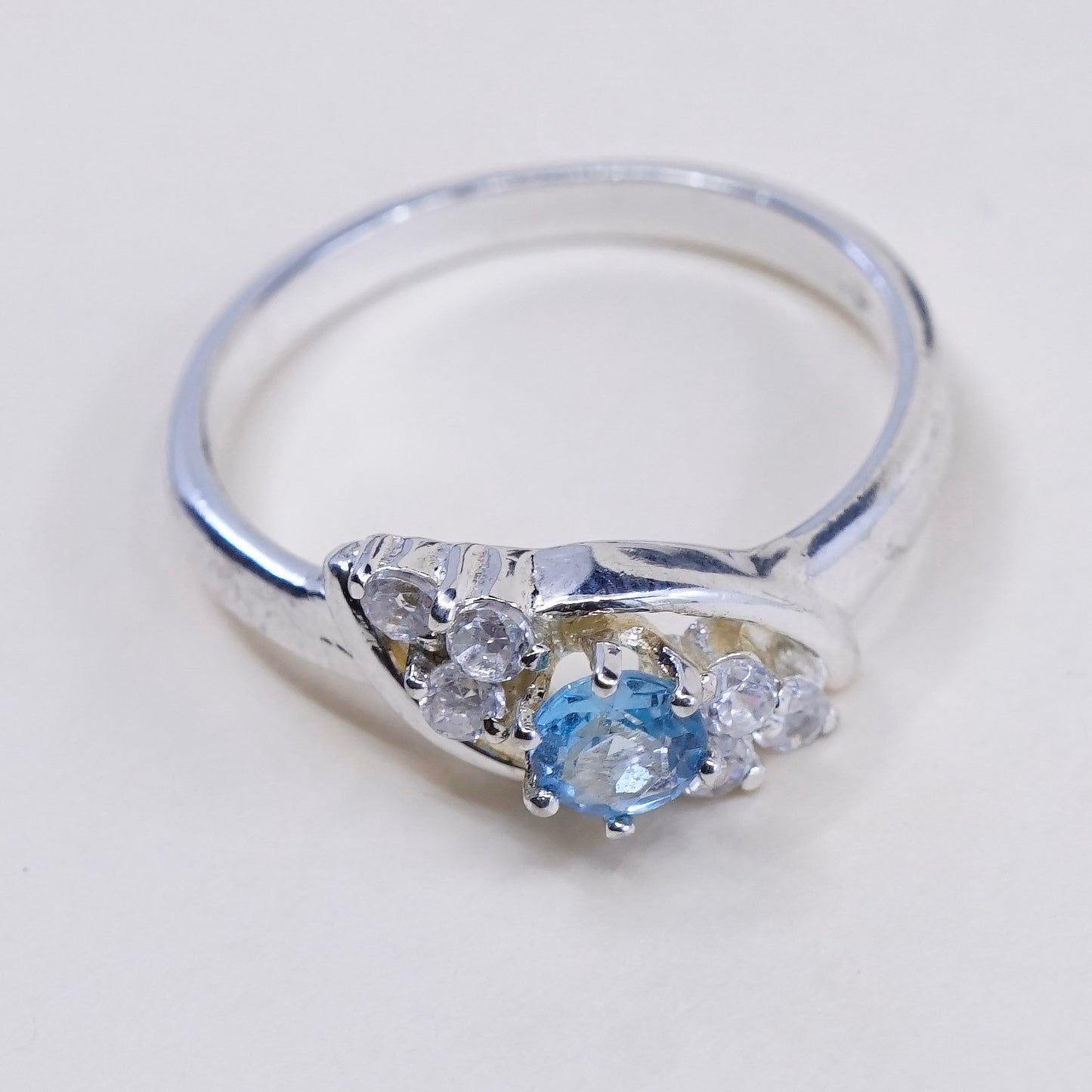Size 6, vintage sterling silver handmade ring, 925 with blue topaz