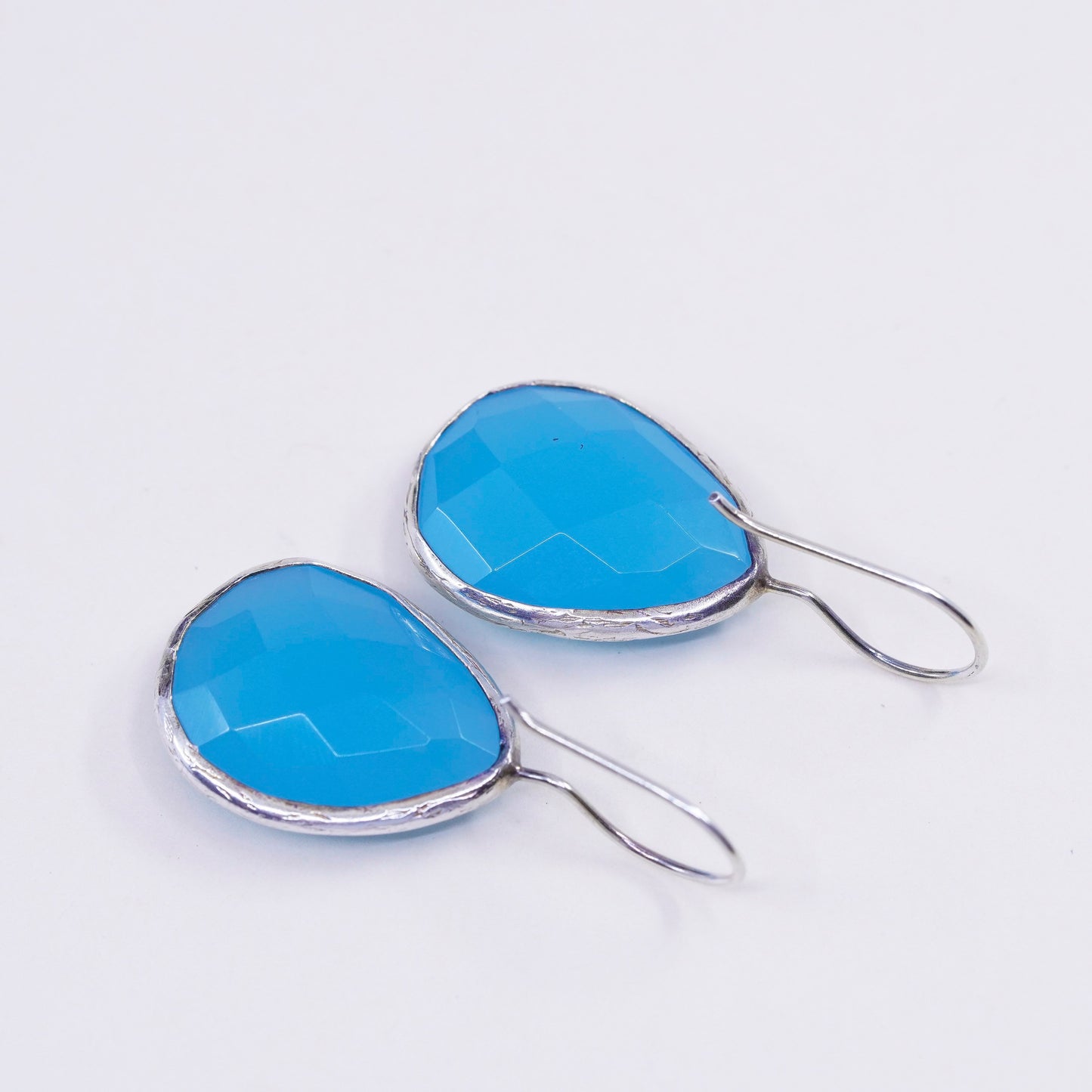 Vintage Sterling 925 silver handmade earrings with teardrop Chalcedony