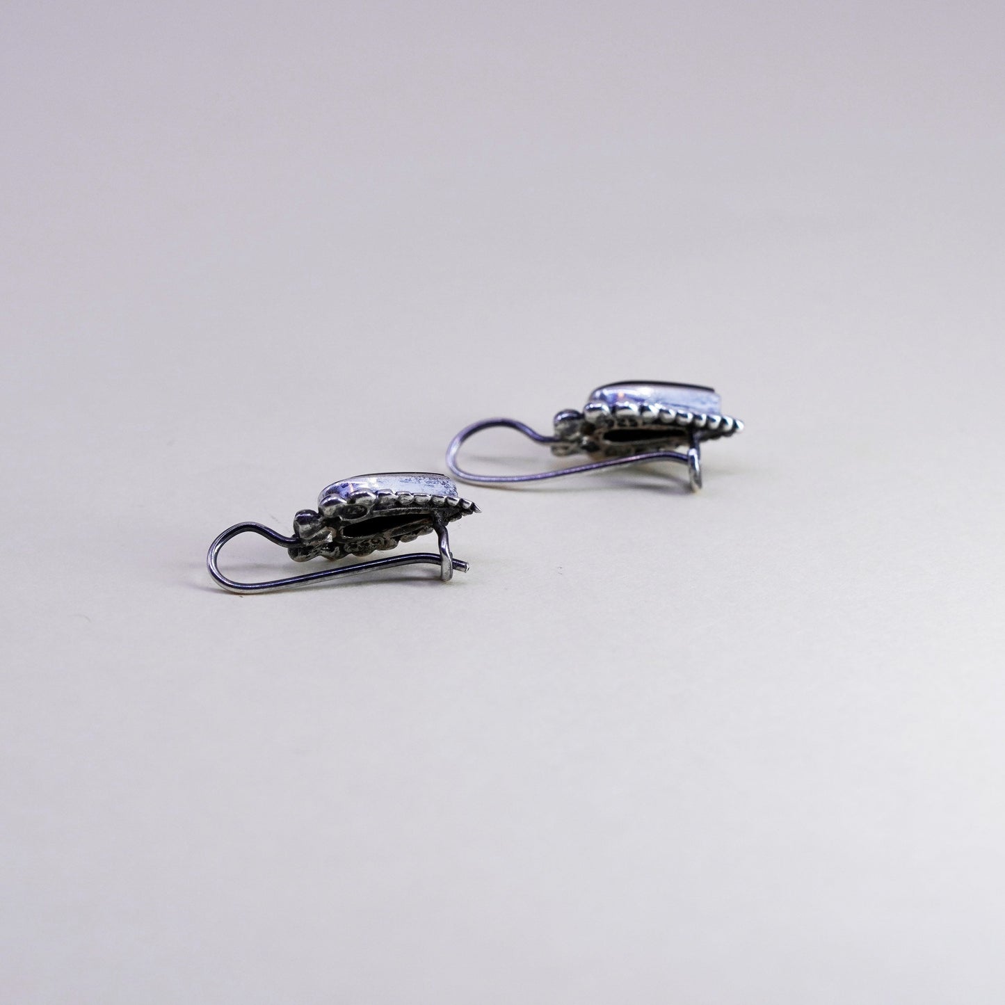 Vintage sterling 925 silver handmade earrings with teardrop onyx and beads