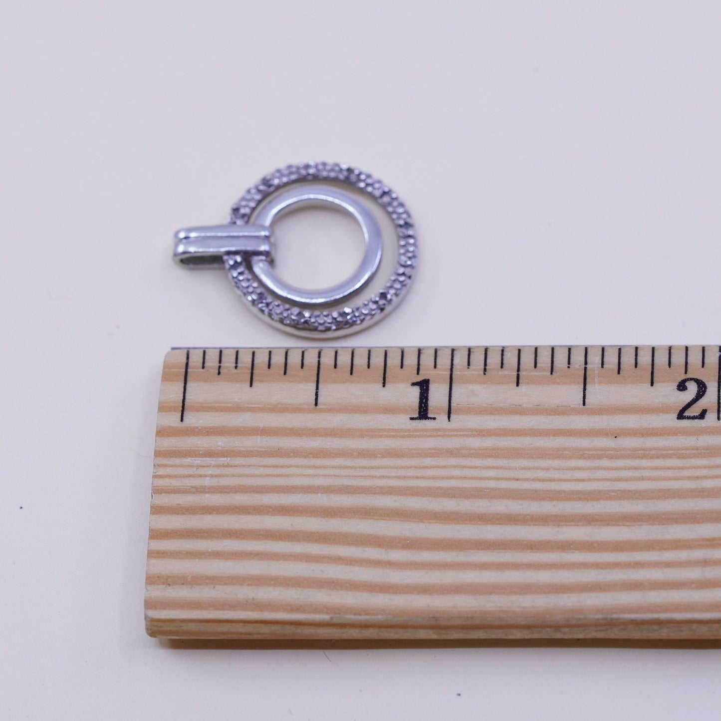 Vintage Sterling silver handmade pendant, 925 circle with tiny diamond details