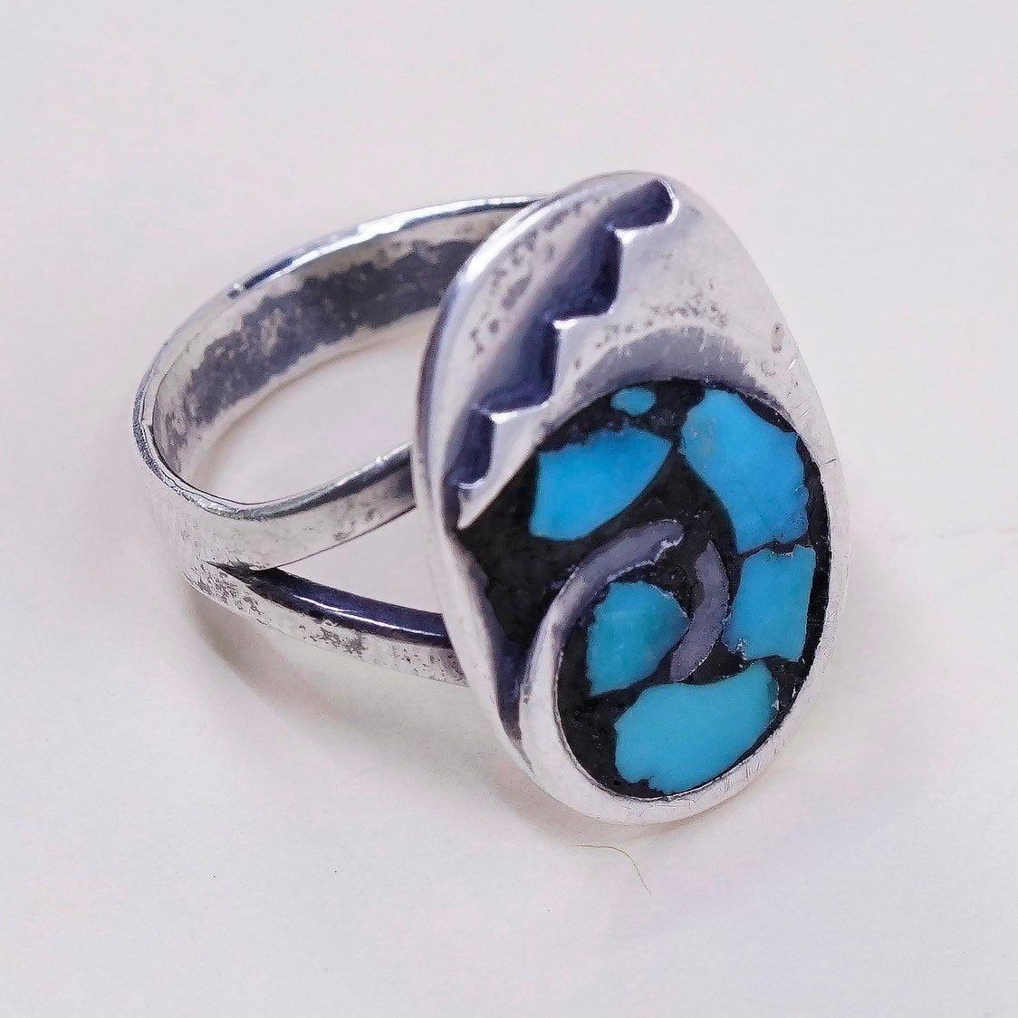 sz 6.75, sterling silver ring, Native American handmade 925 silver w/ turquoise