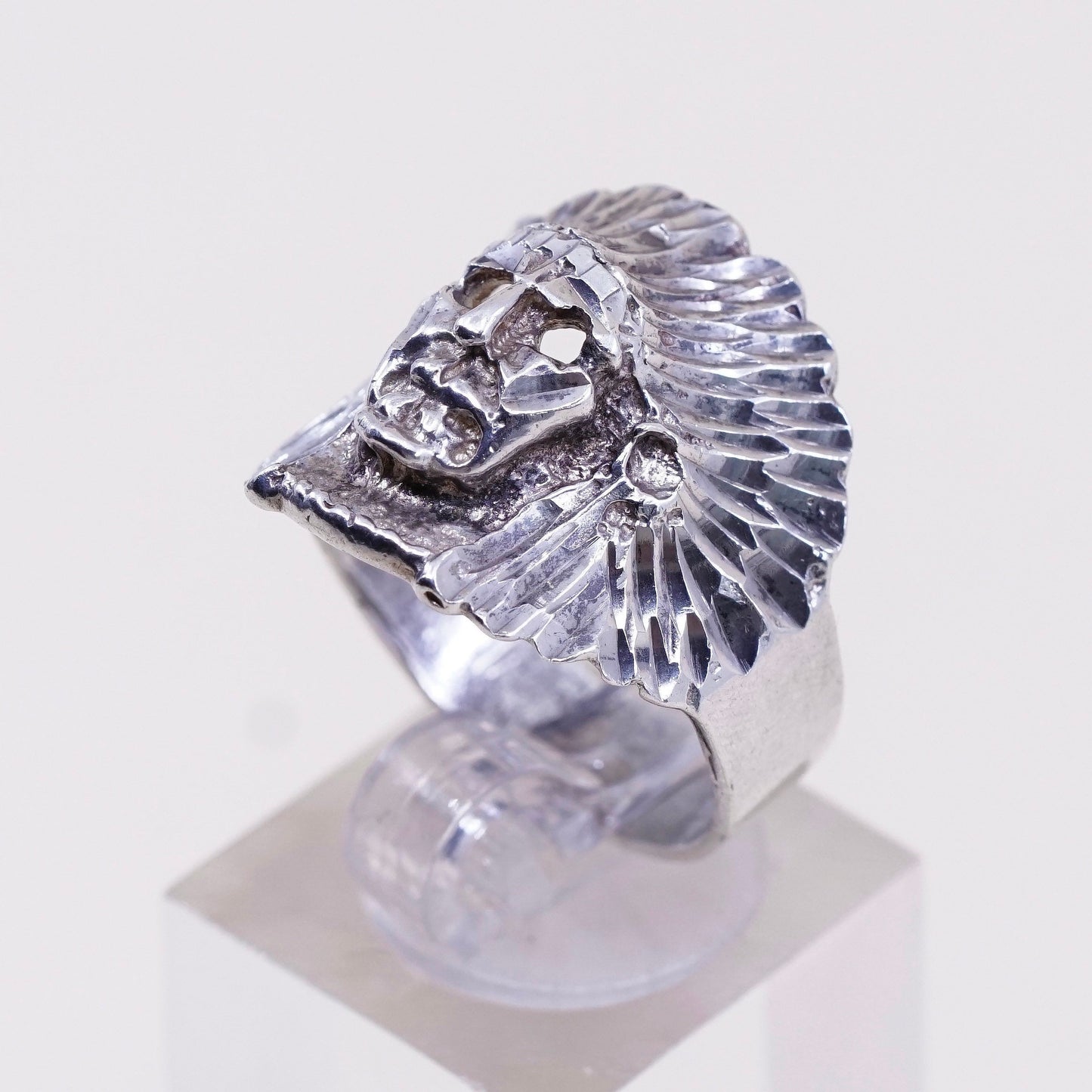sz 9.25, Native American Sterling silver handmade ring, 925 figurehead band