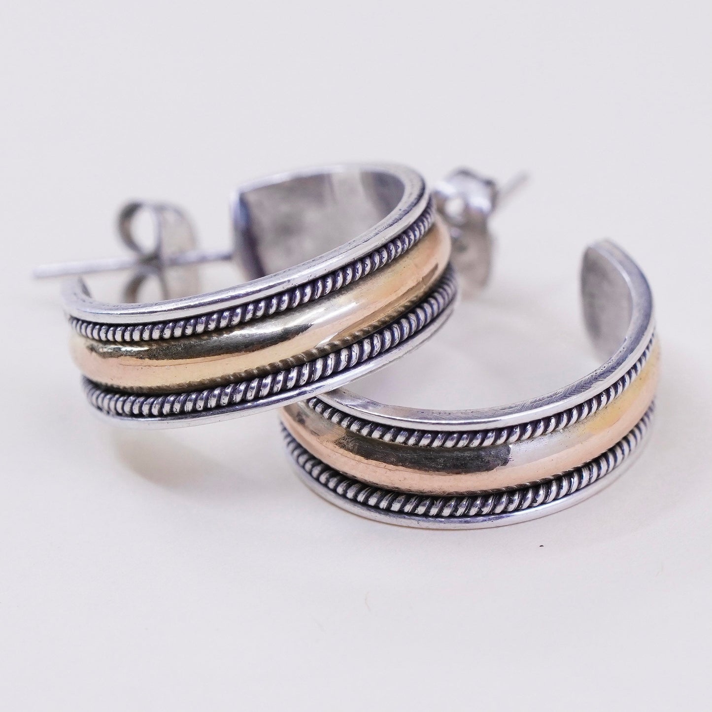 0.75”, BA Suarti 14K gold accent sterling 925 silver earrings, Huggie hoops