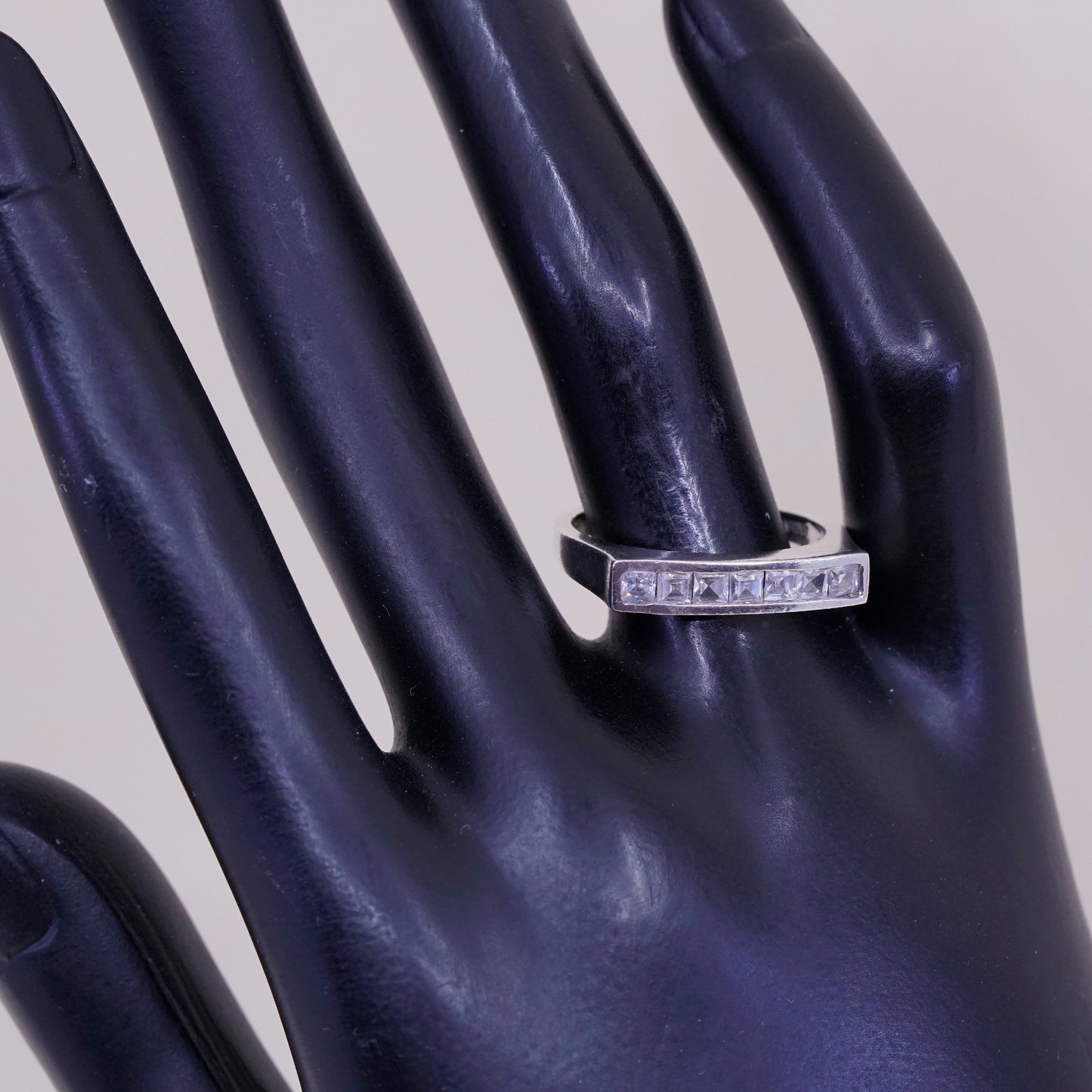 sz 8.5, rosa basha sterling 925 silver ring w/ cluster square CZ stackable band
