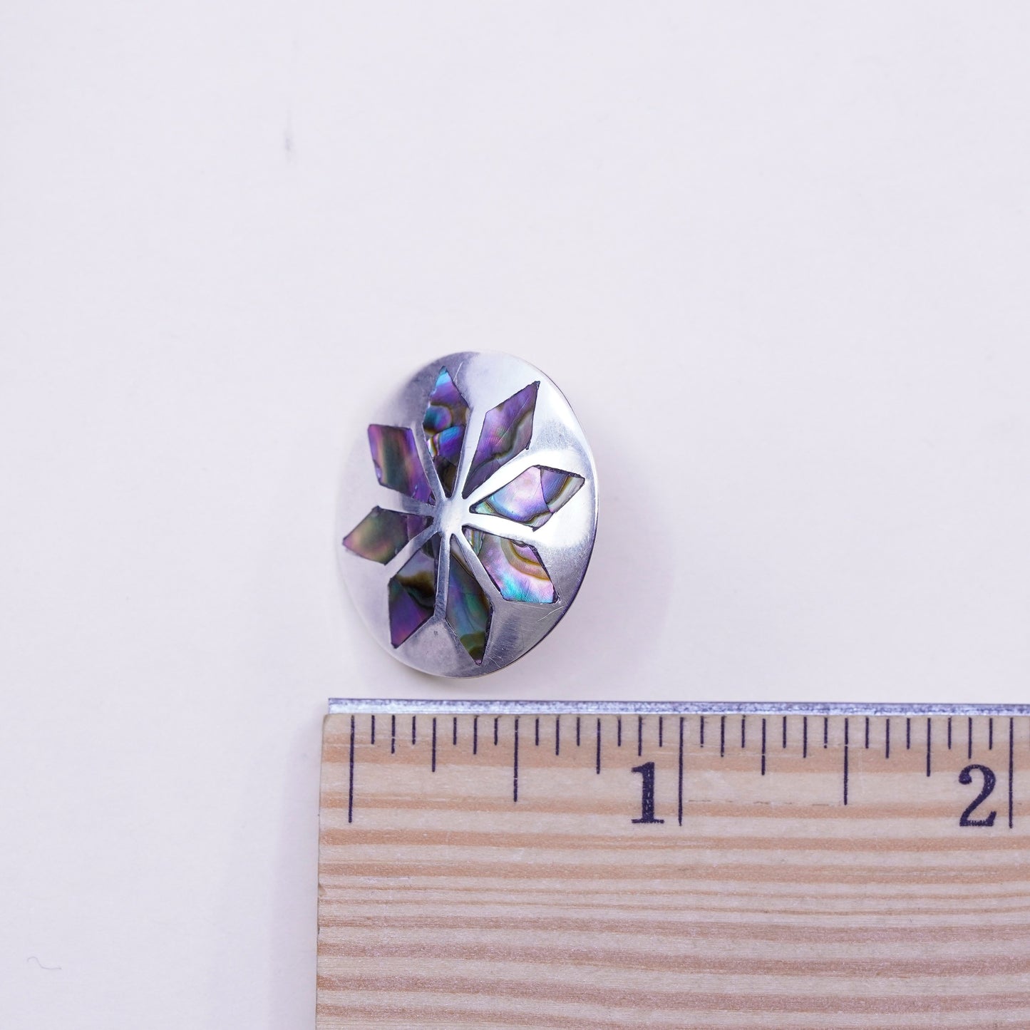 Mexico Sterling silver handmade earrings, 925 screw back flower with abalone