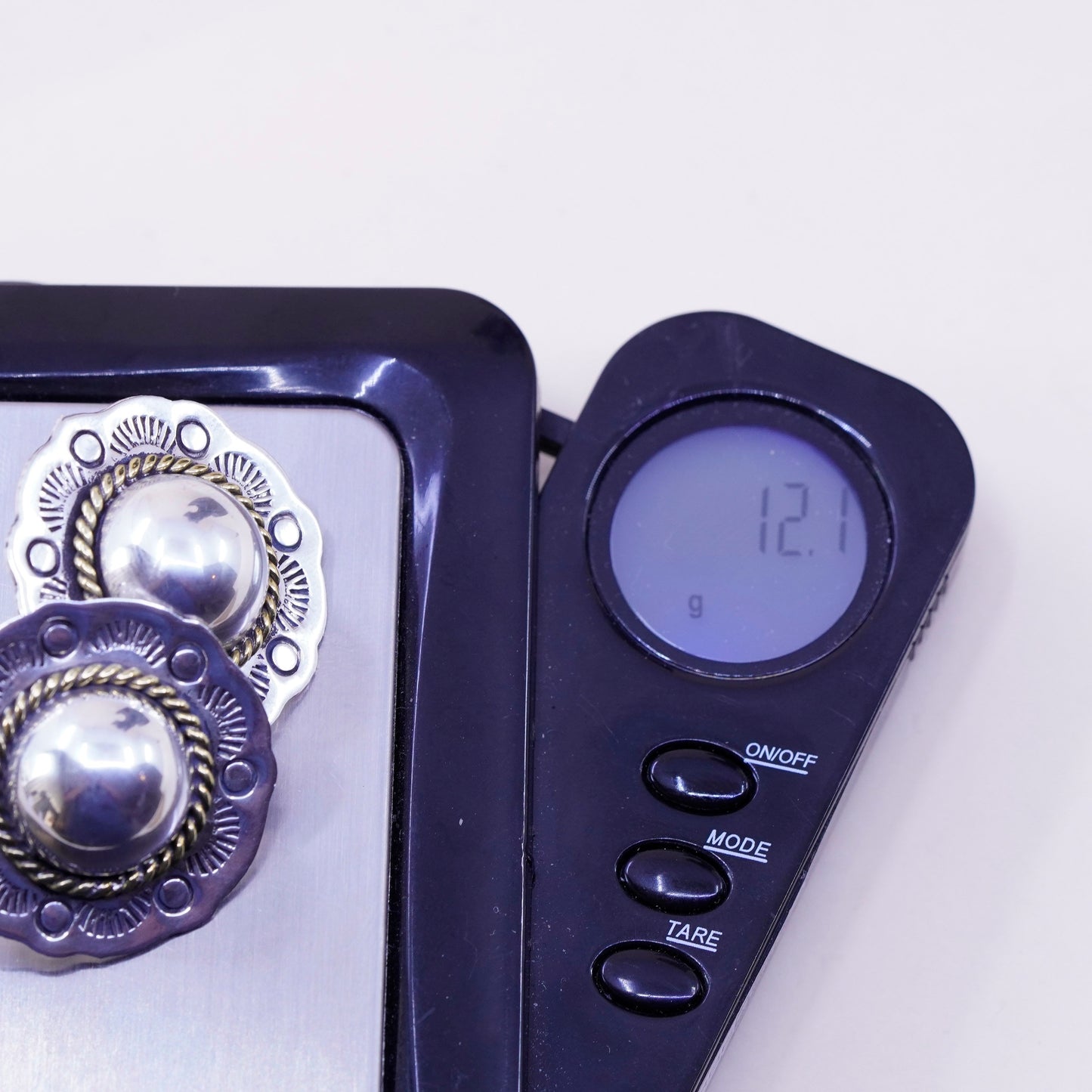 Vintage Mexico Sterling silver handmade earrings, 925 flower studs brass cable