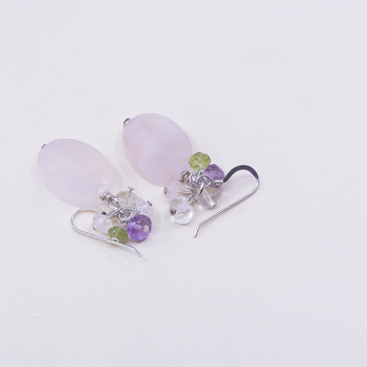 Sterling 925 silver earrings with cluster amethyst Crystal and rose pink quartz